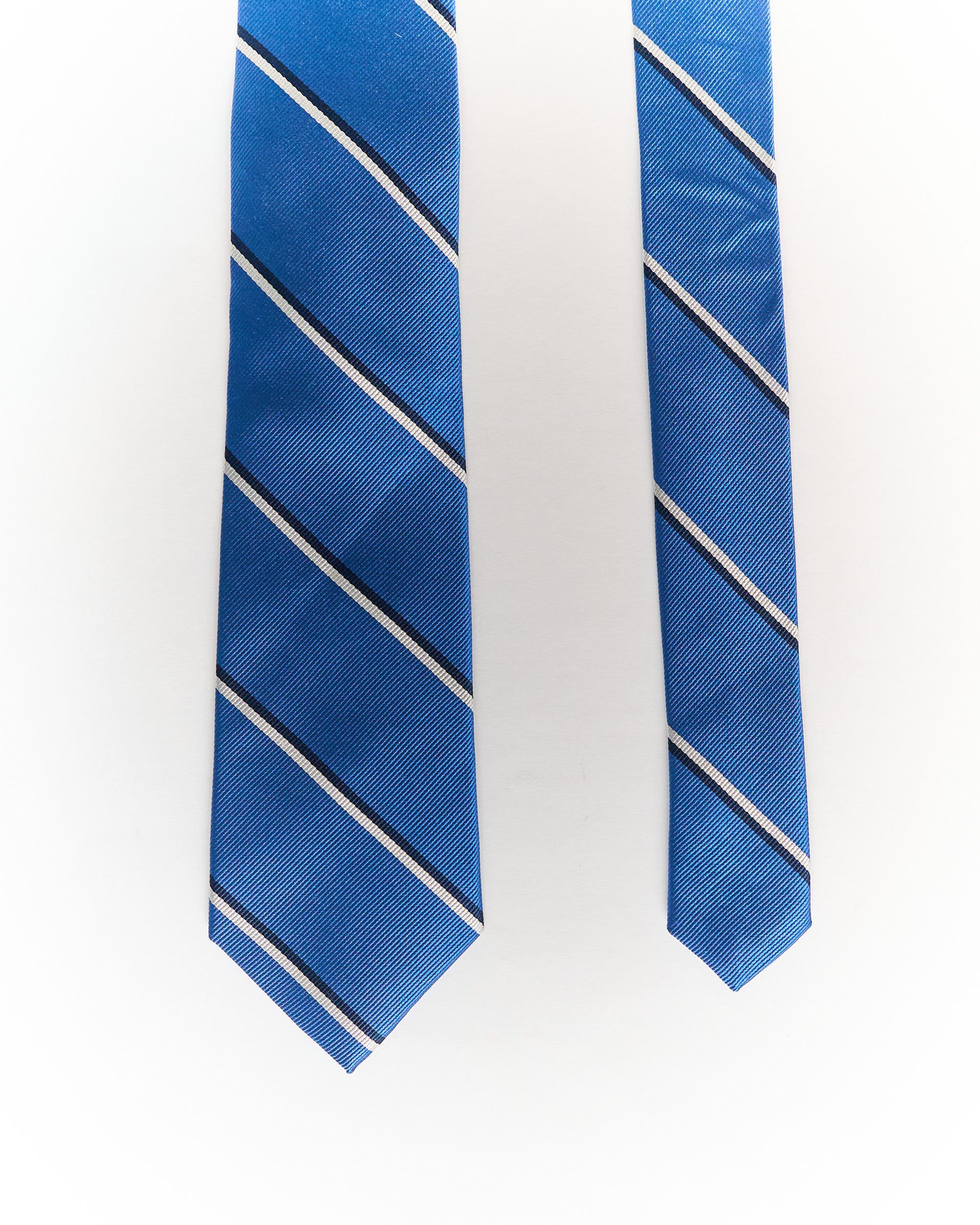 An Ivy Azure Blue, Navy and White Striped Hand Made Silk Tie