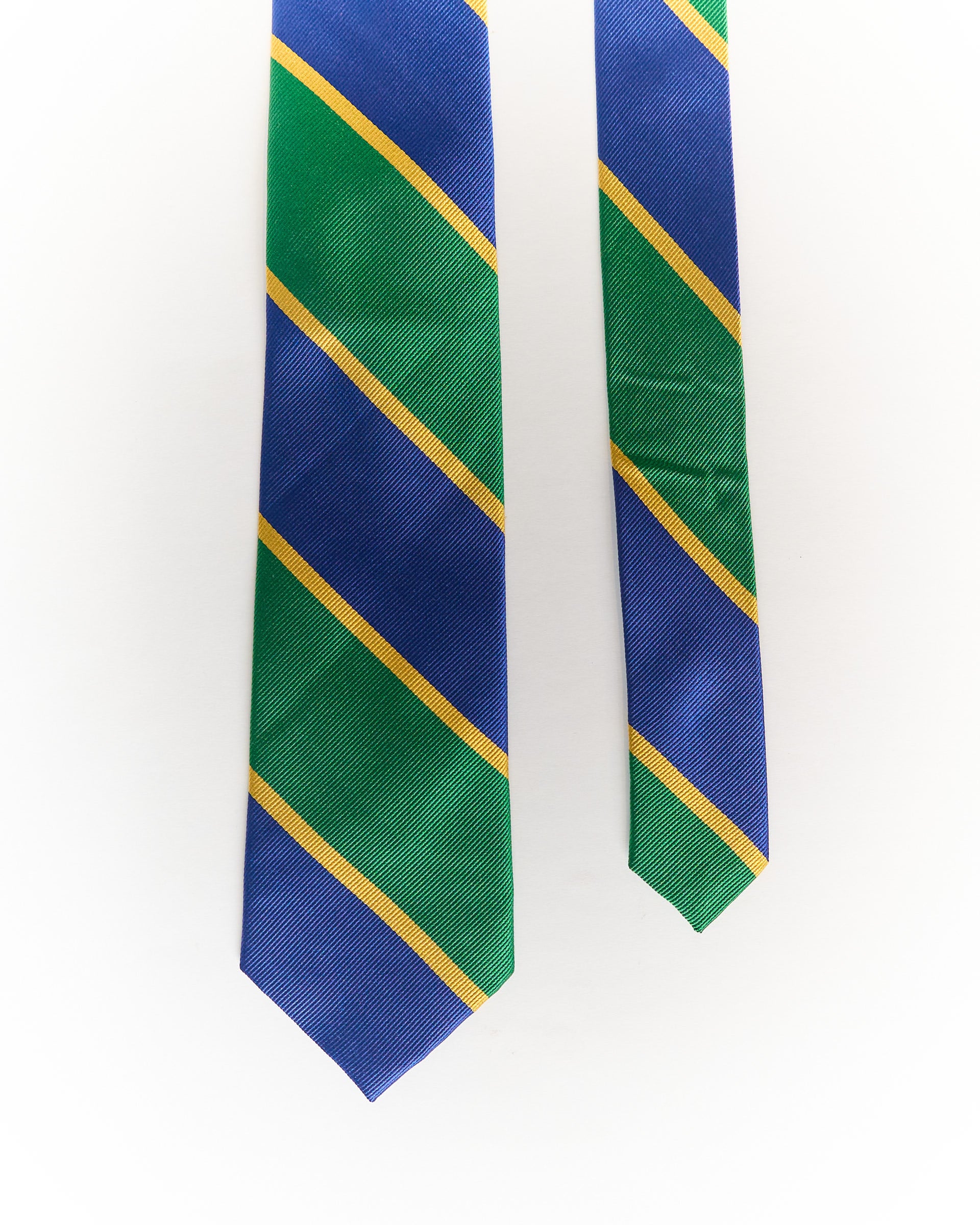 An Ivy Blue, Green and Yellow Striped Hand Made Silk Tie