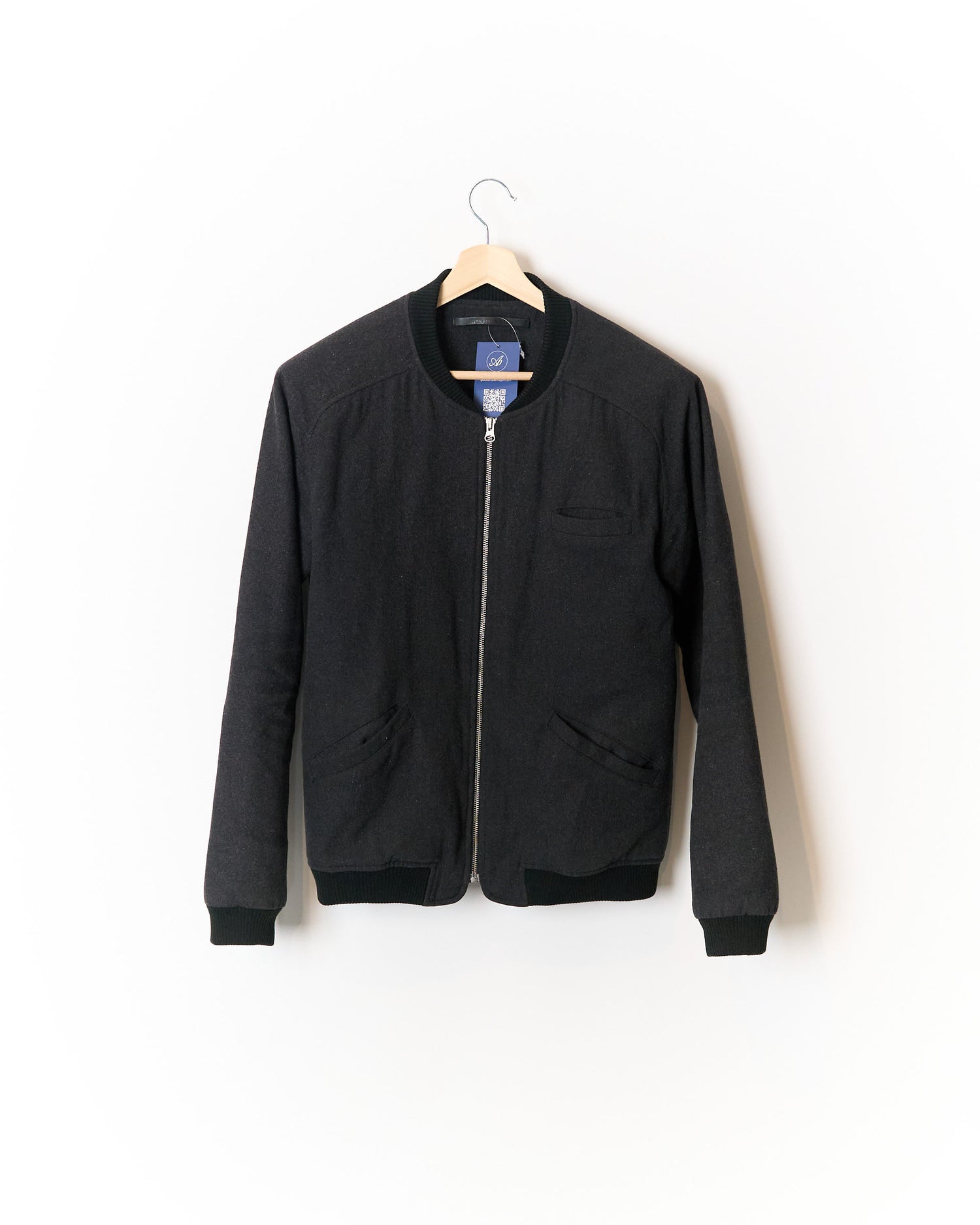 Won Hundred Dark Grey Full Zip Wool Bomber Jacket