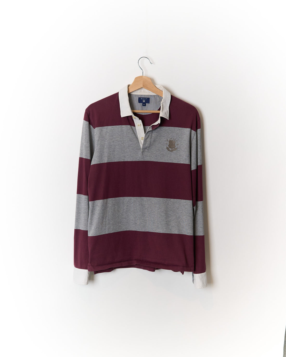 Gant Dark Red and Grey Striped White Collar Cotton Rugger