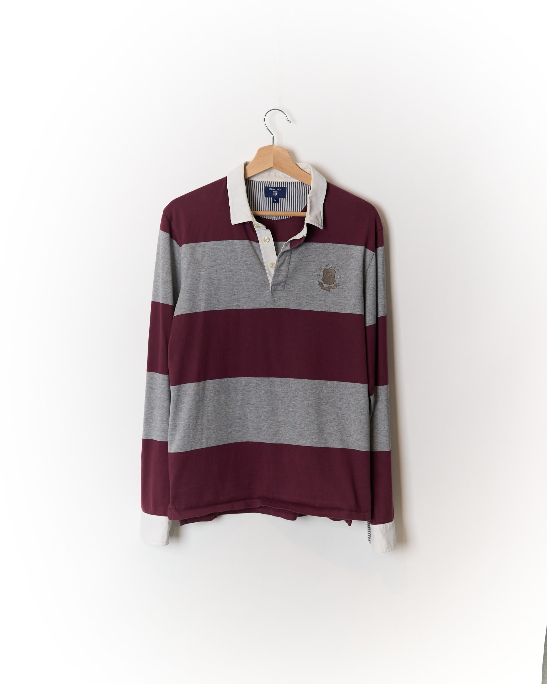 Gant Dark Red and Grey Striped White Collar Cotton Rugger