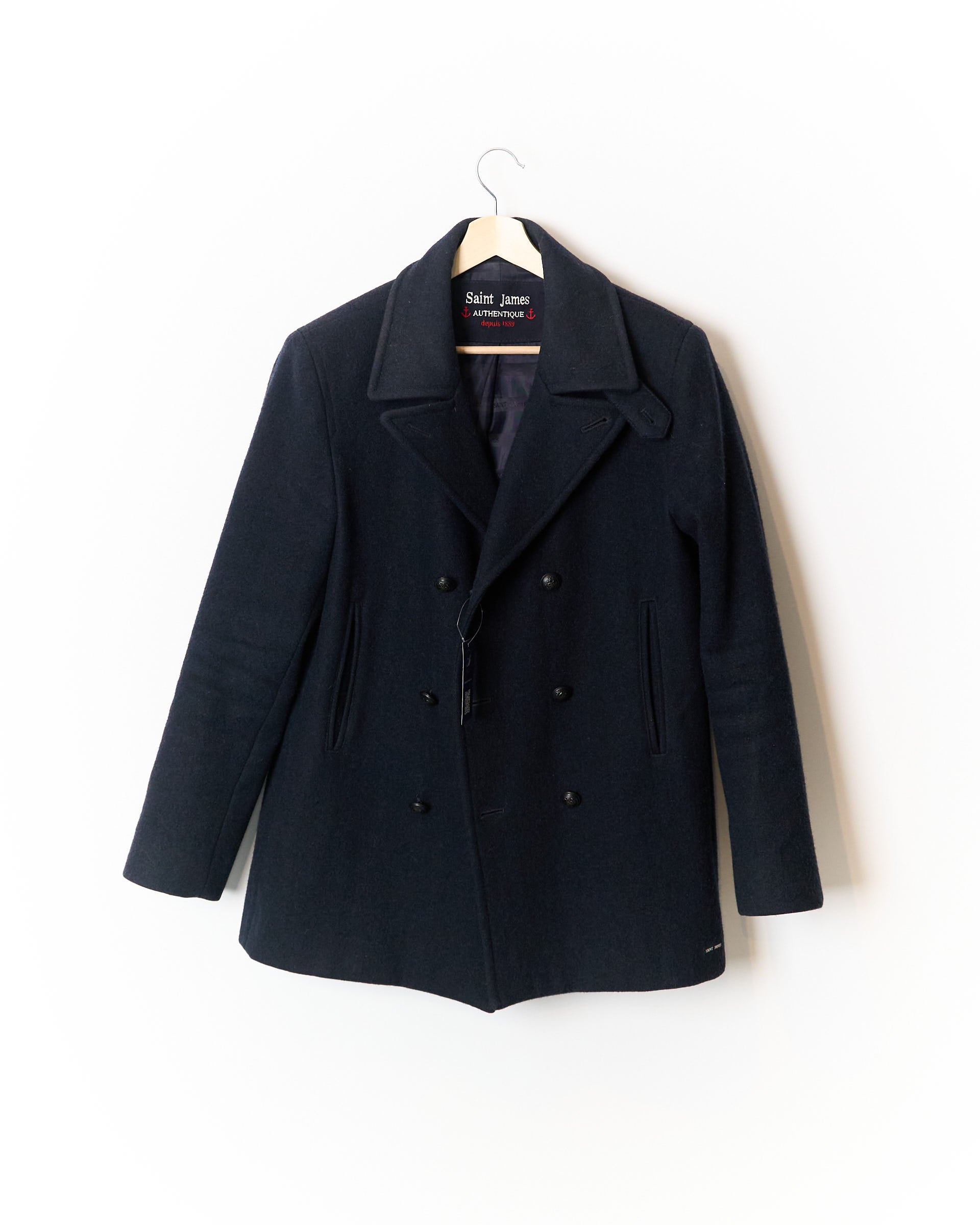 Saint James Dark Grey Double Breasted Wool Peacoat