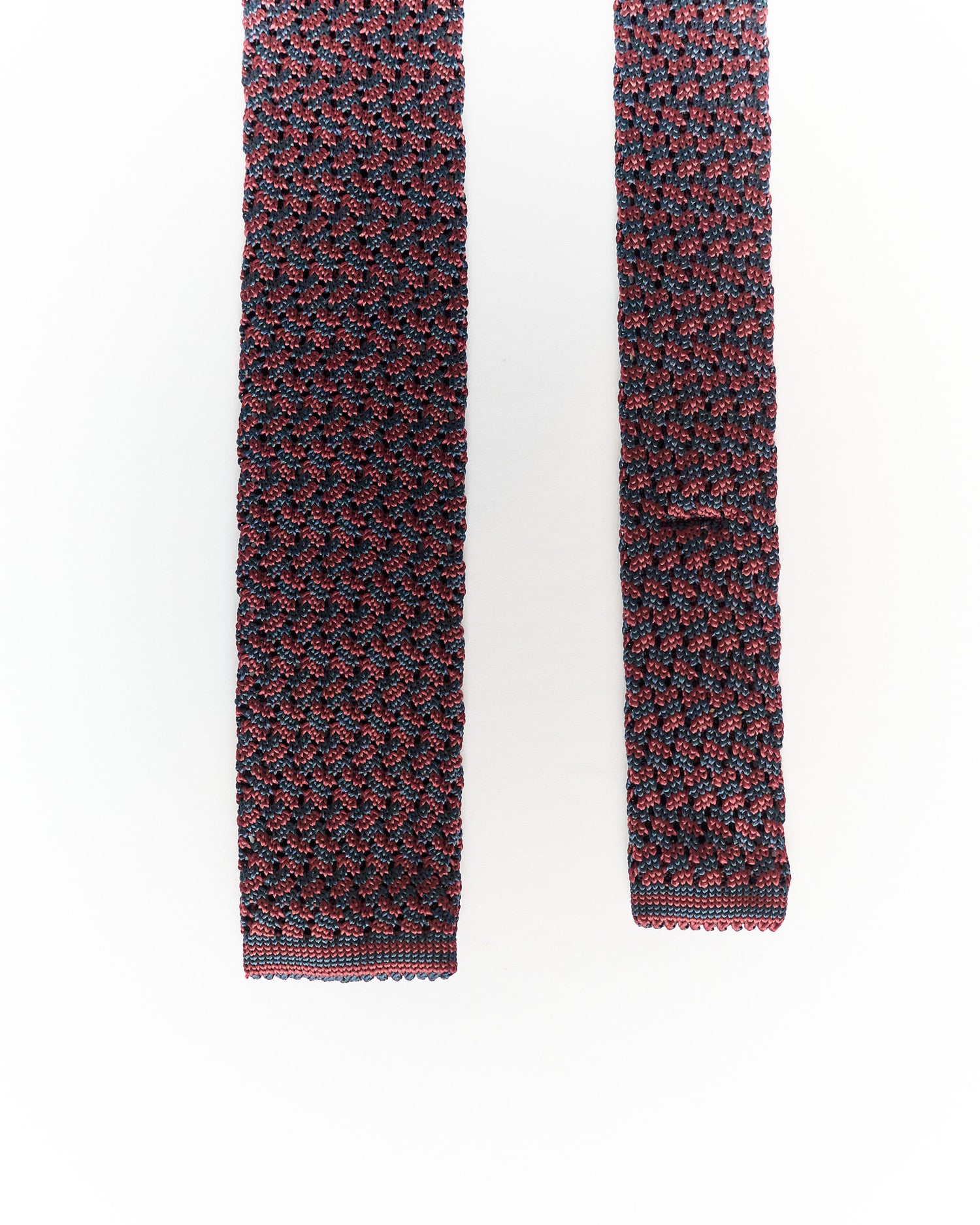 An Ivy Bordeaux and Navy Slim Hand Made Knit Tie