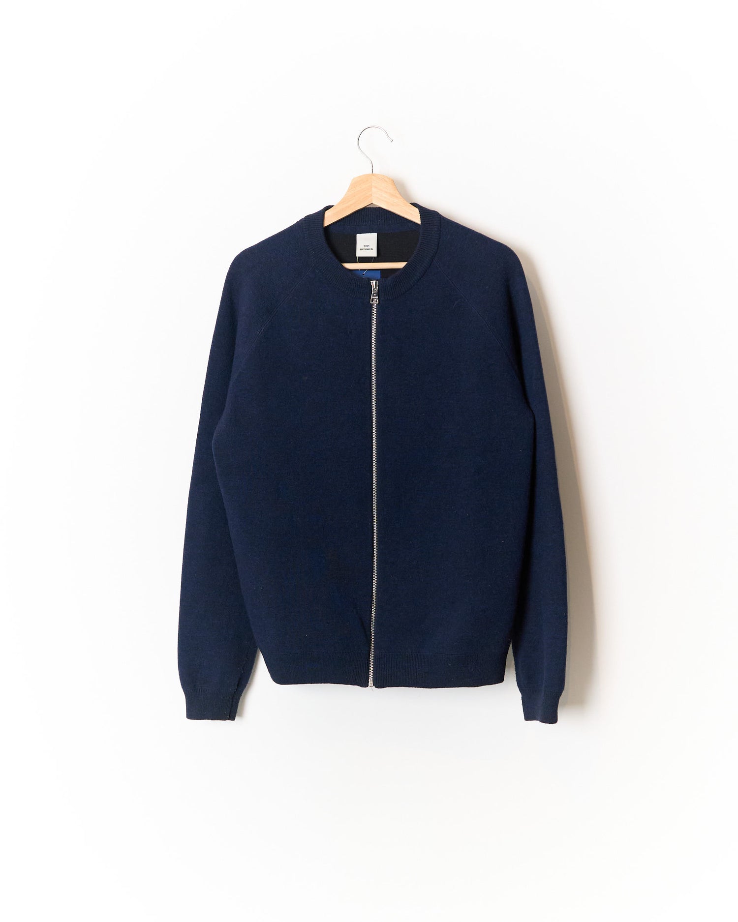 Won Hundred Navy Martin Zipper Full Zip Lamb Wool Cardigan