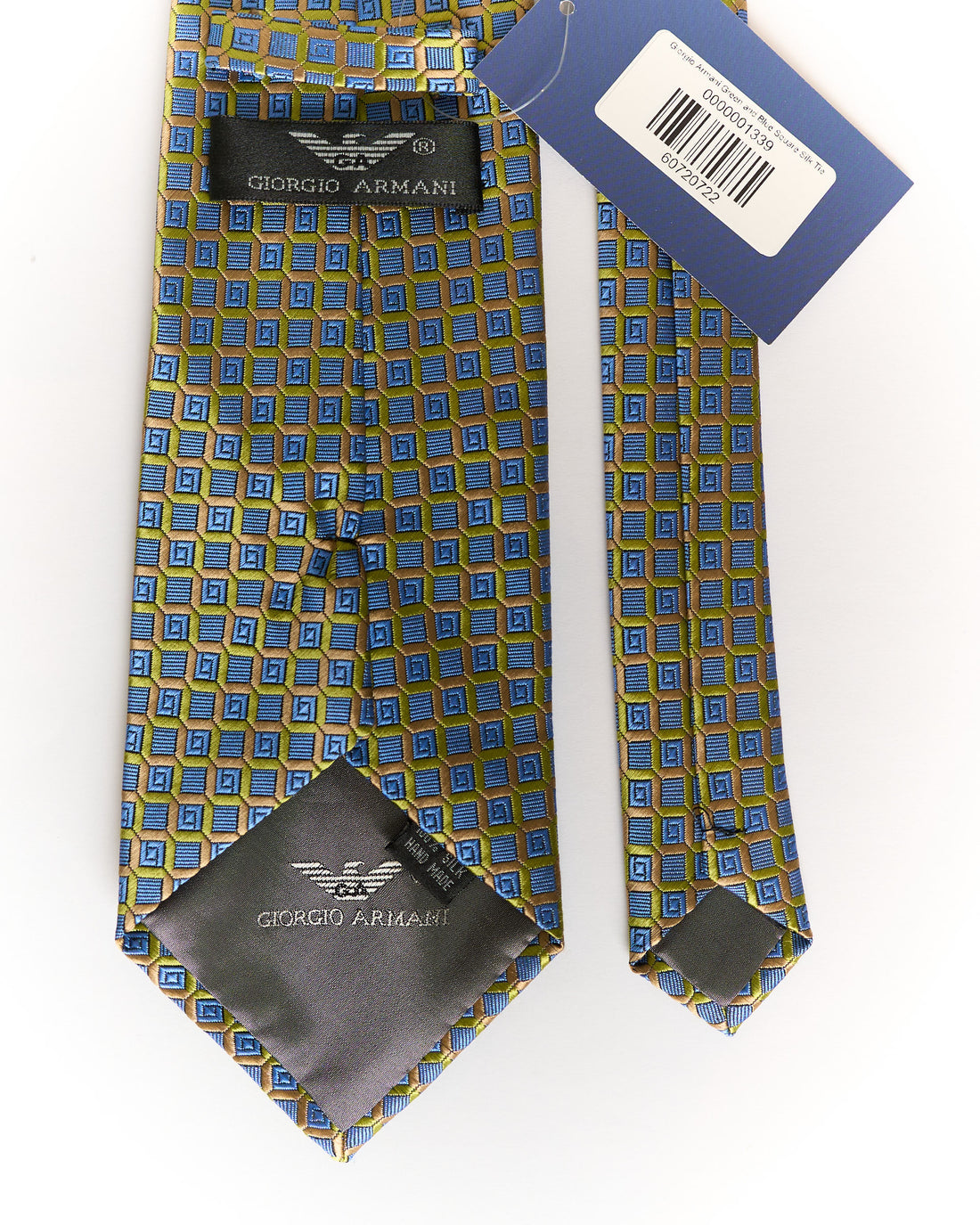 Giorgio Armani Green and Blue Square Silk Tie