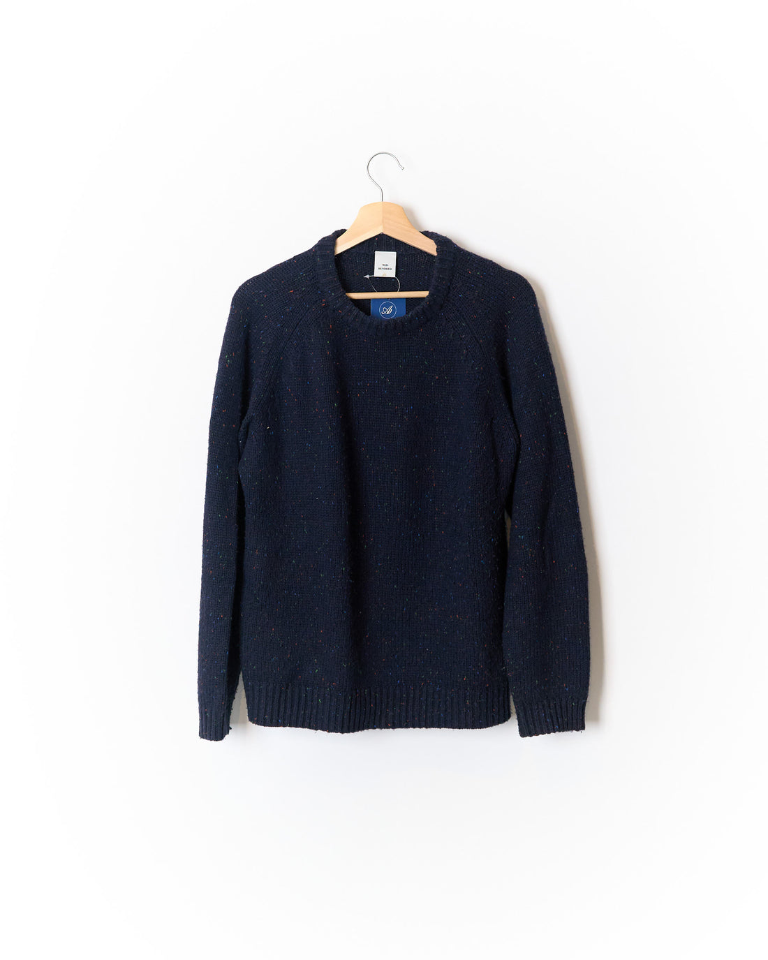 Won Hundred Navy George Wool and Cotton Crew Neck Knit