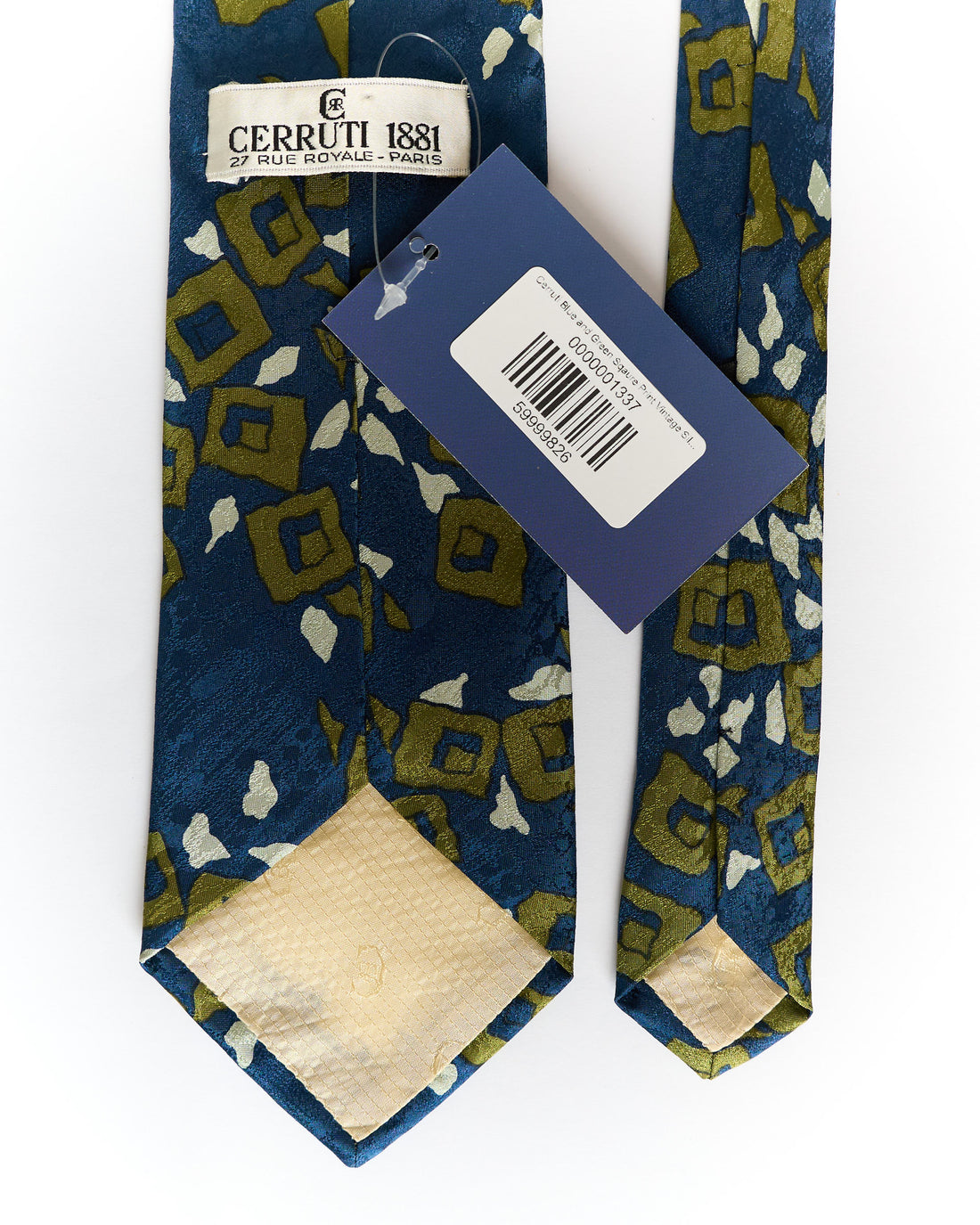 Cerruti Blue and Green Sqaure Print Vintage Silk Tie