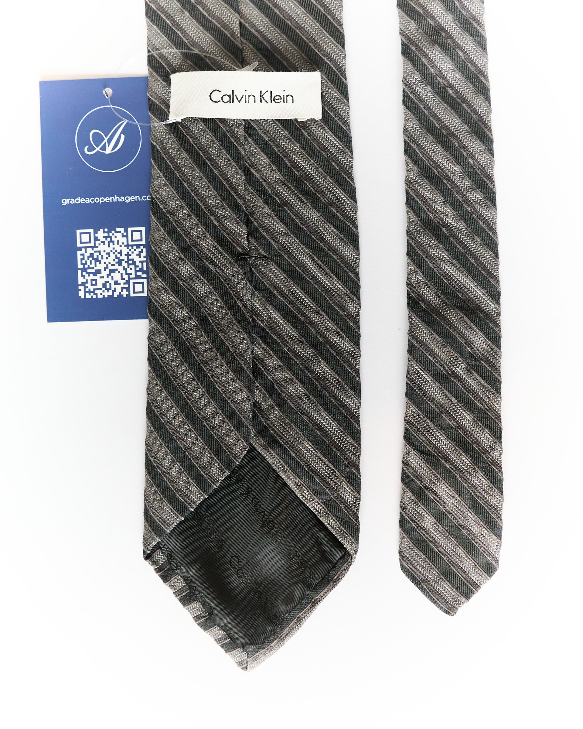 Calvin Klein Dark Grey Striped Silk Tie