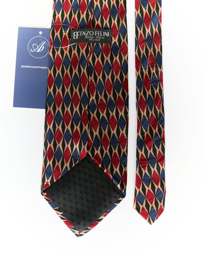 EF Enzo Felini Navy, Red and Gold Harlequin Hand Made Silk Tie