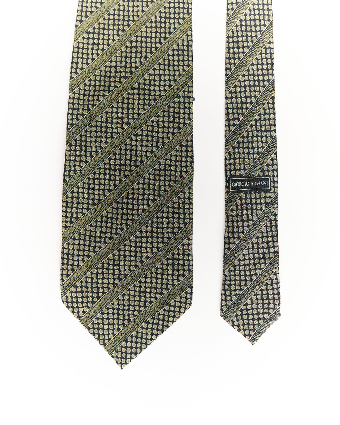 Giorgio Armani Green and Dark Grey Striped and Dotted Silk Tie