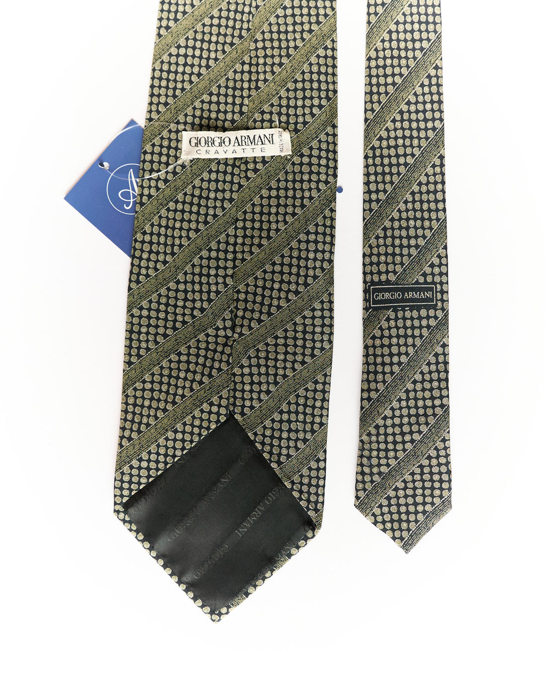 Giorgio Armani Green and Dark Grey Striped and Dotted Silk Tie