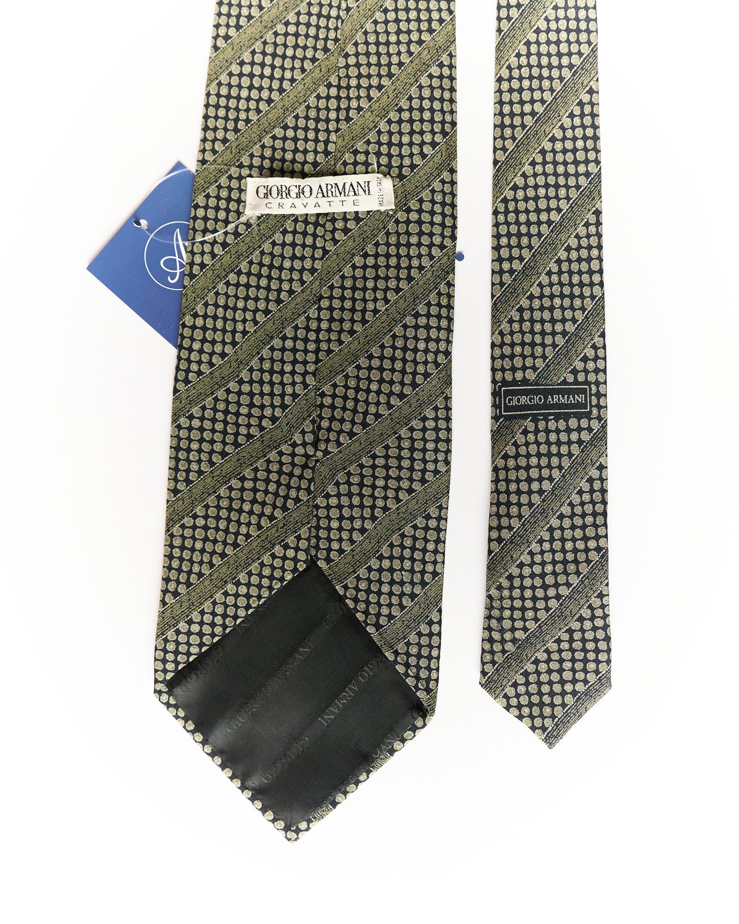 Giorgio Armani Green and Dark Grey Striped and Dotted Silk Tie