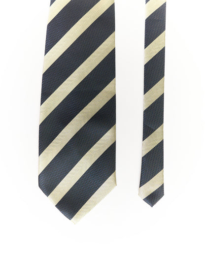 Giorgio Armani Navy and Beige Striped Silk Tie