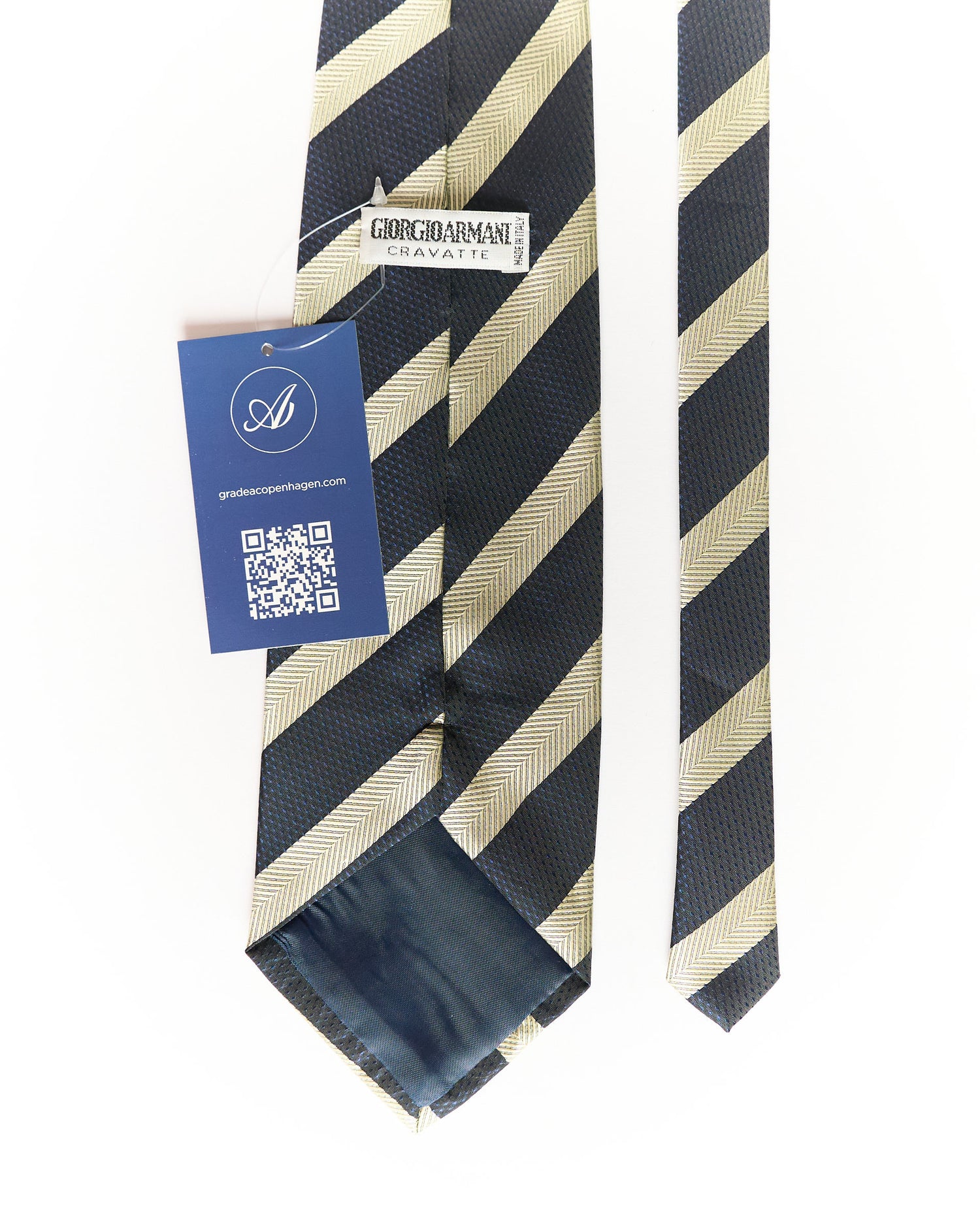 Giorgio Armani Navy and Beige Striped Silk Tie