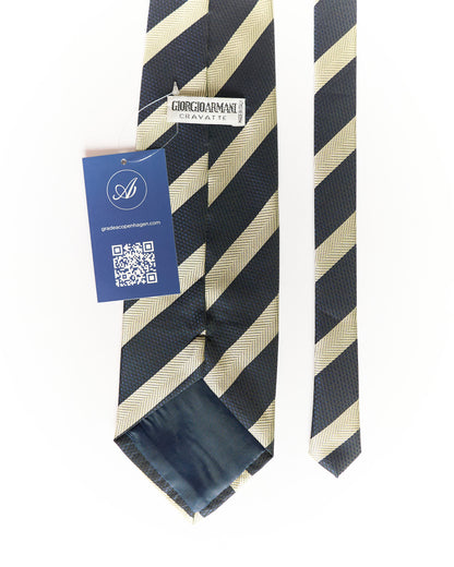 Giorgio Armani Navy and Beige Striped Silk Tie
