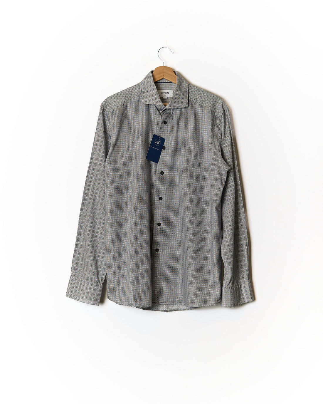 Eton Light Blue Printed Slim Cotton Shirt