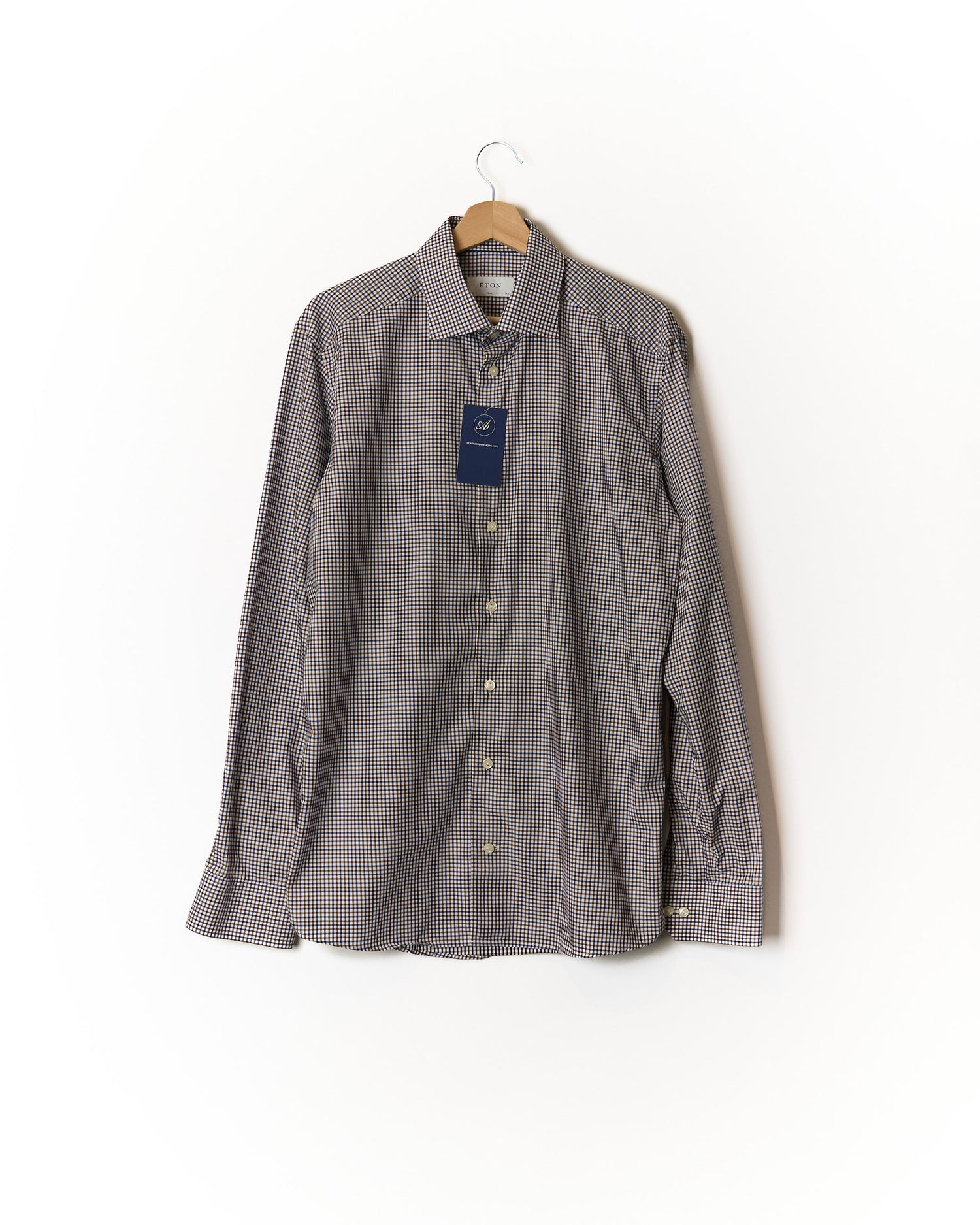Eton White, Brown and Blue Checkered Slim Cotton Shirt