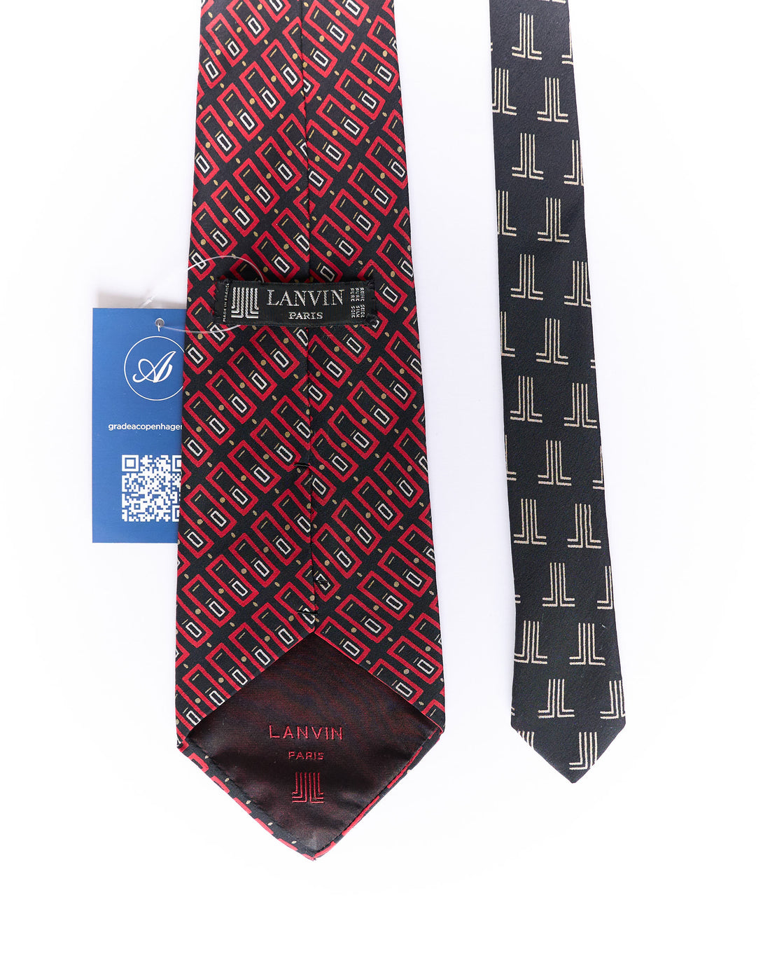 Lanvin Paris Red and Black Vintage Silk Tie