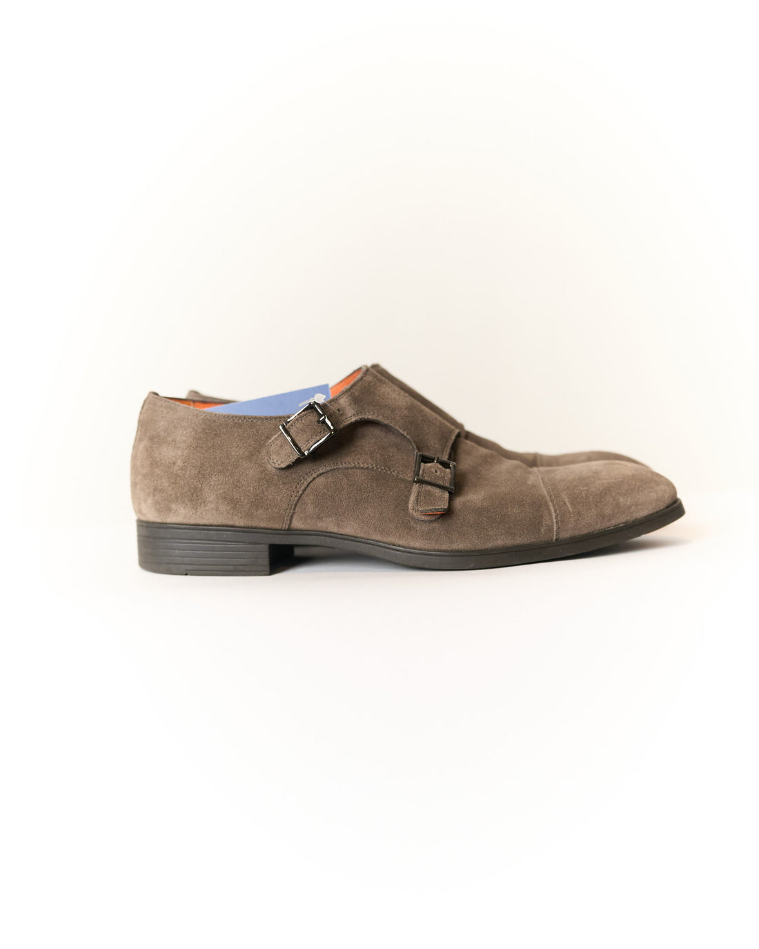 Santoni Light Brown Buckle Suede Lether Loafers