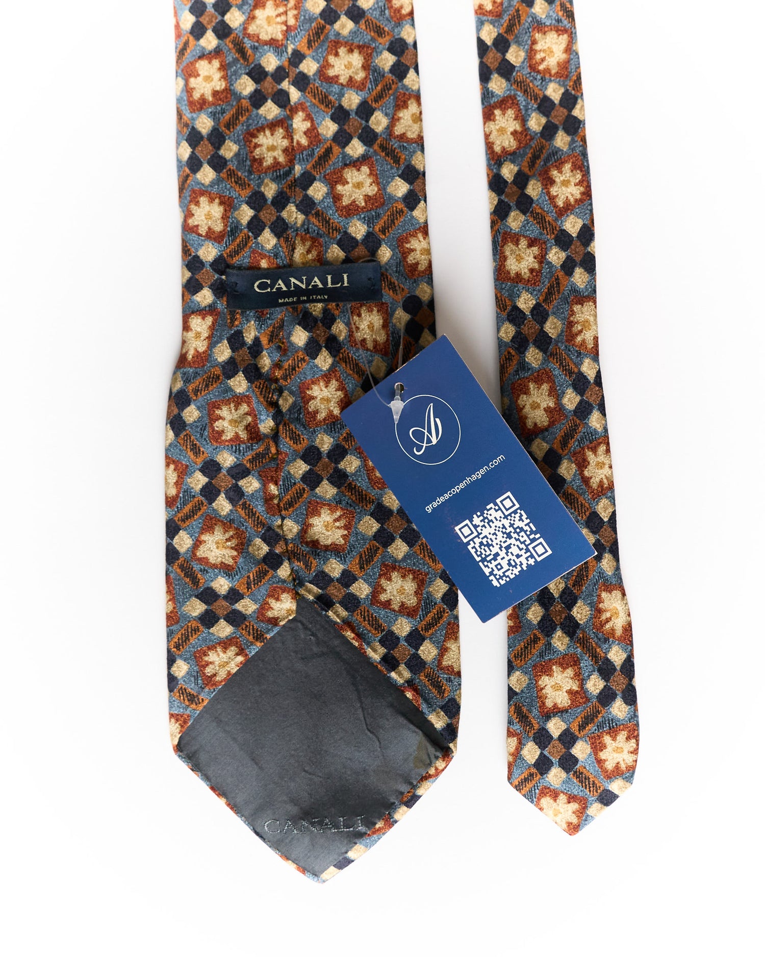 Canali Blue and Red Flower Print Silk Tie