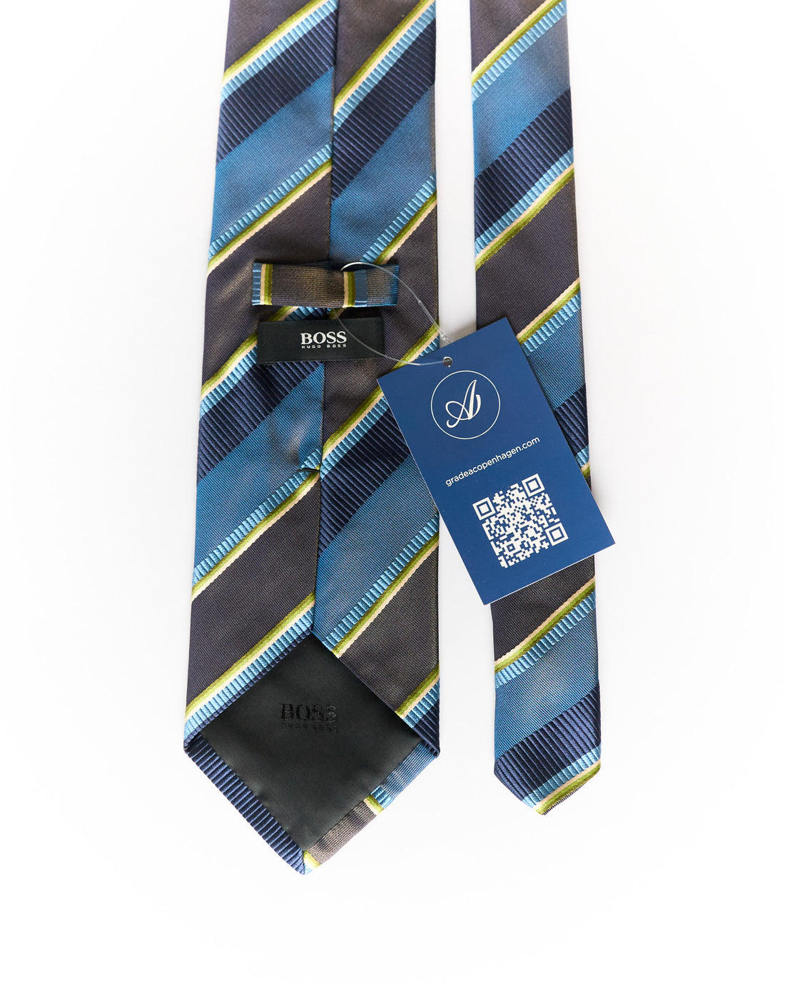 Hugo Boss Blue, Brown and Green Striped Silk Tie
