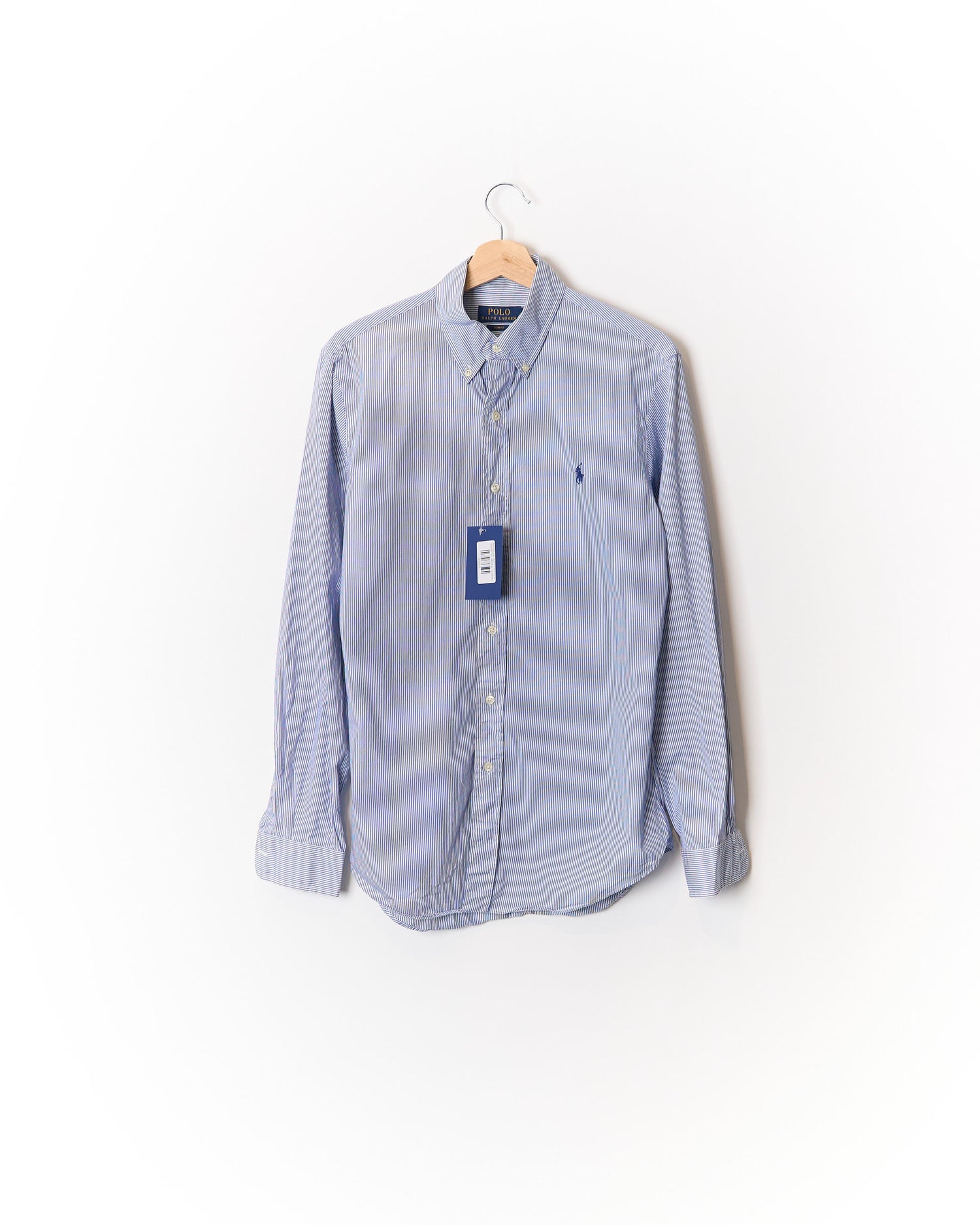 Polo Ralph Lauren Blue and White Striped Slim Fit Button-Down Cotton Shirt