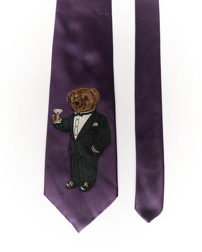 Ralph Lauren Purple Polo Bear Hand Made Silk Tie