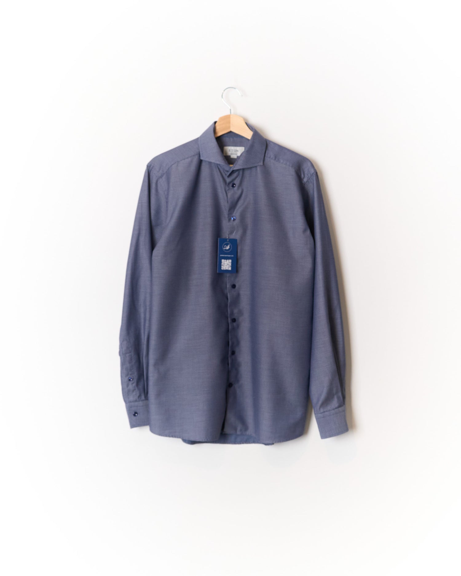 Eton Dark Blue and White Dotted Contemporary Cotton Shirt