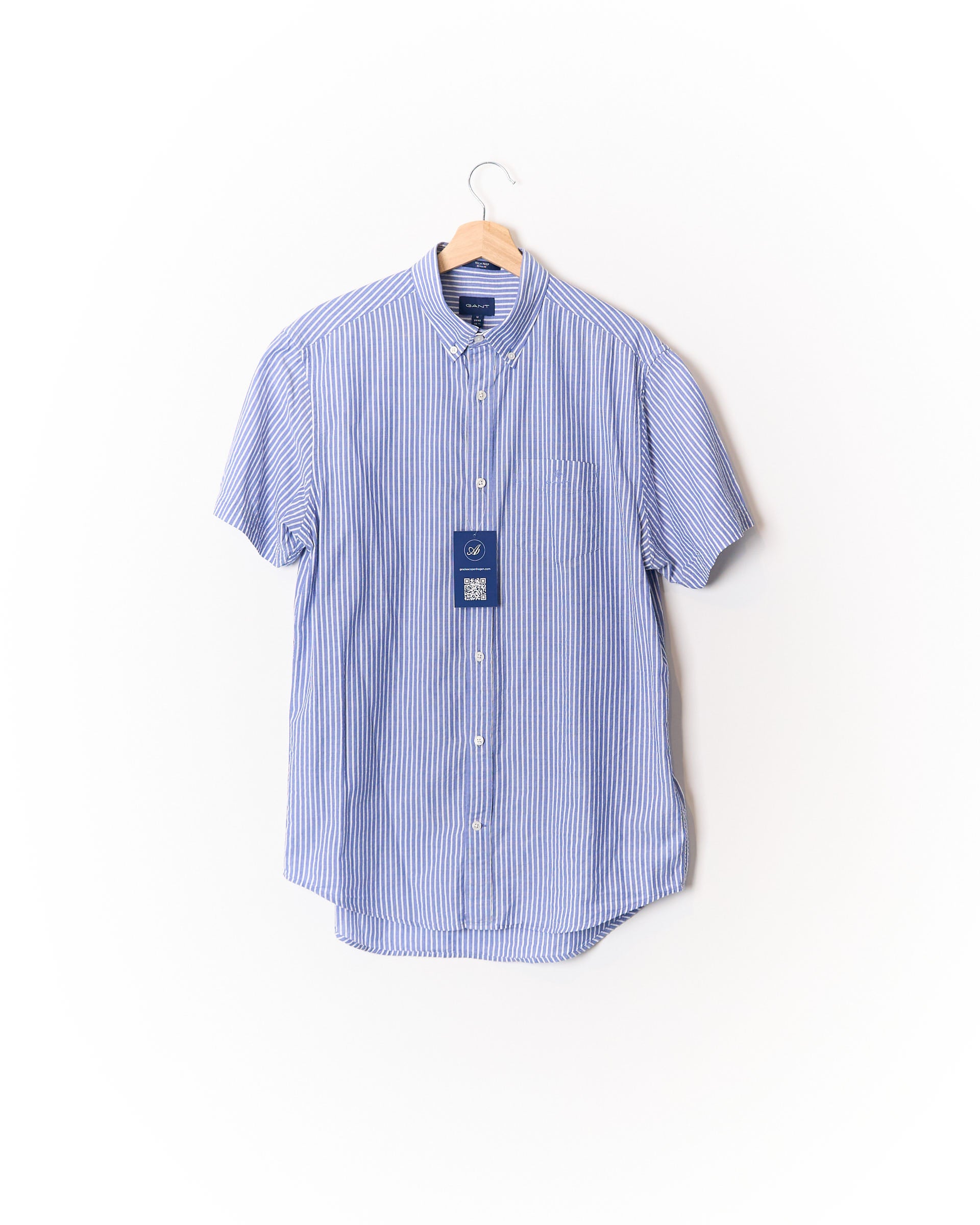 Gant Hellblau gestreiftes Tech Prep Regular Button Down Kurzarmhemd aus Baumwolle
