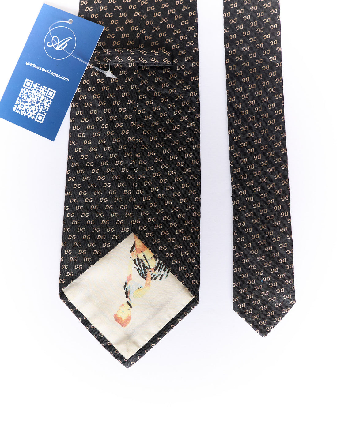 Dolce &amp; Gabbana Dark Grey Logo Print Silk Tie