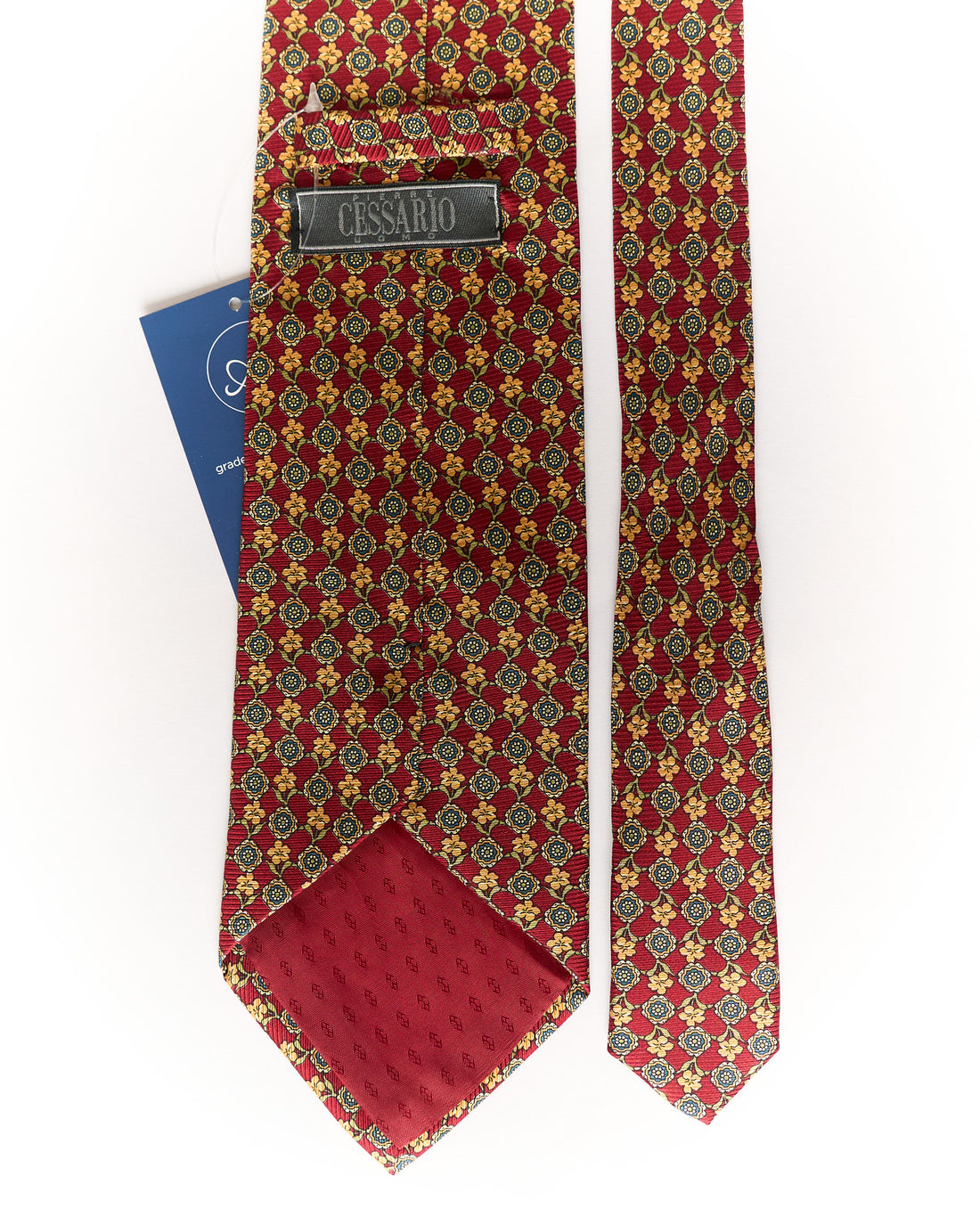 Pierre Cessario Red Flower Vintage Silk Tie