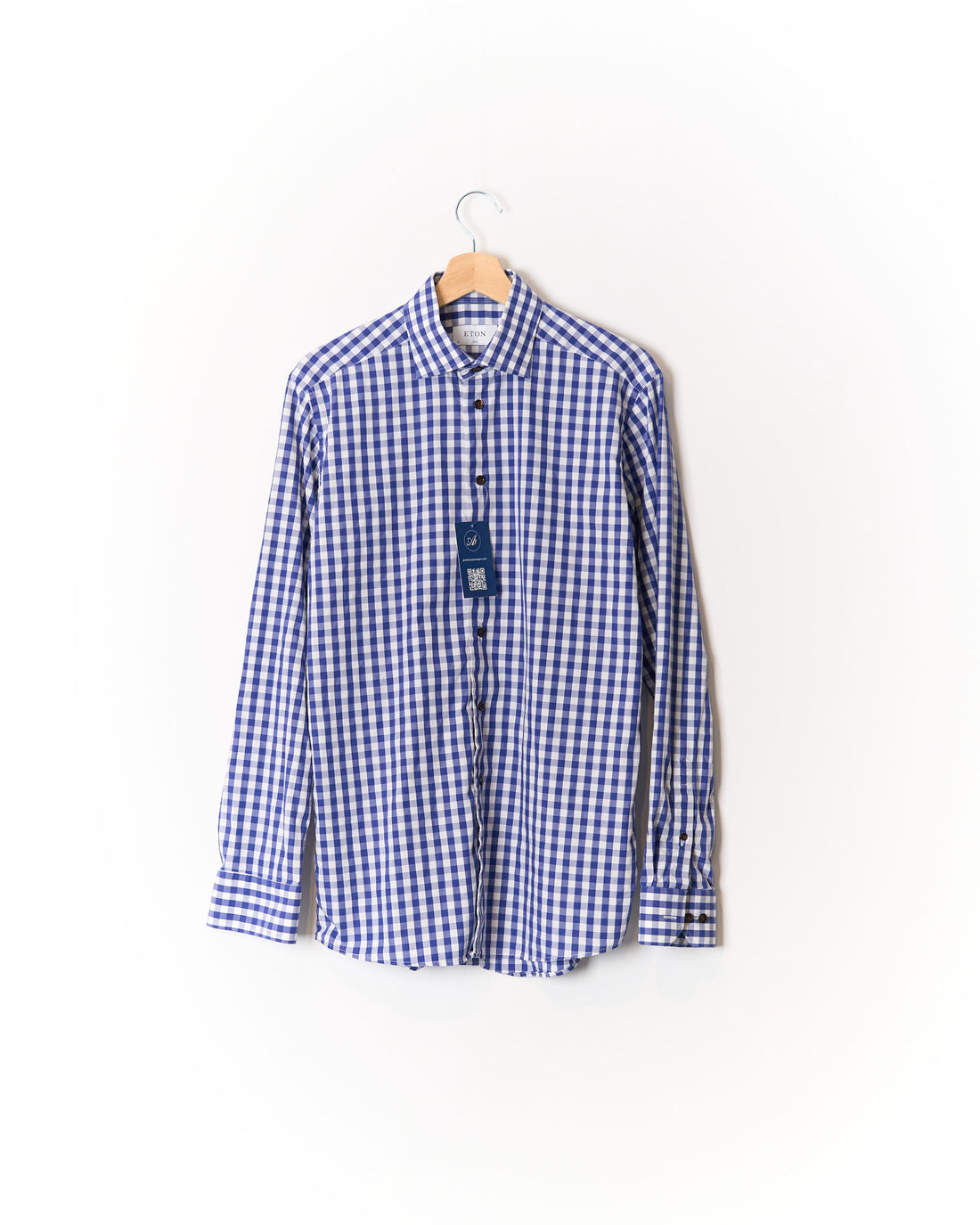 Eton Blue and White Checkered Slim Cotton Shirt