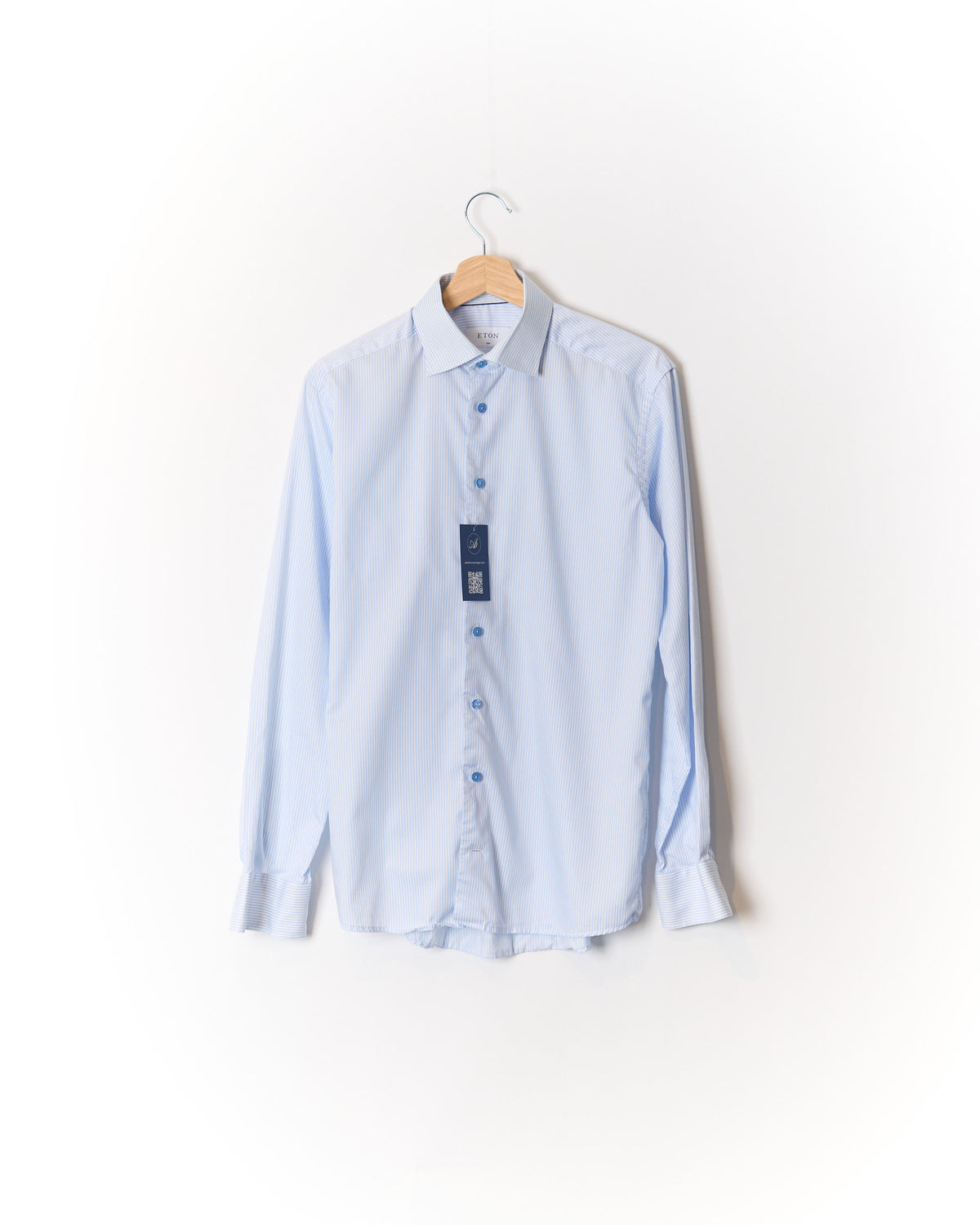 Eton Light Blue and White Striped Slim Cotton Shirt