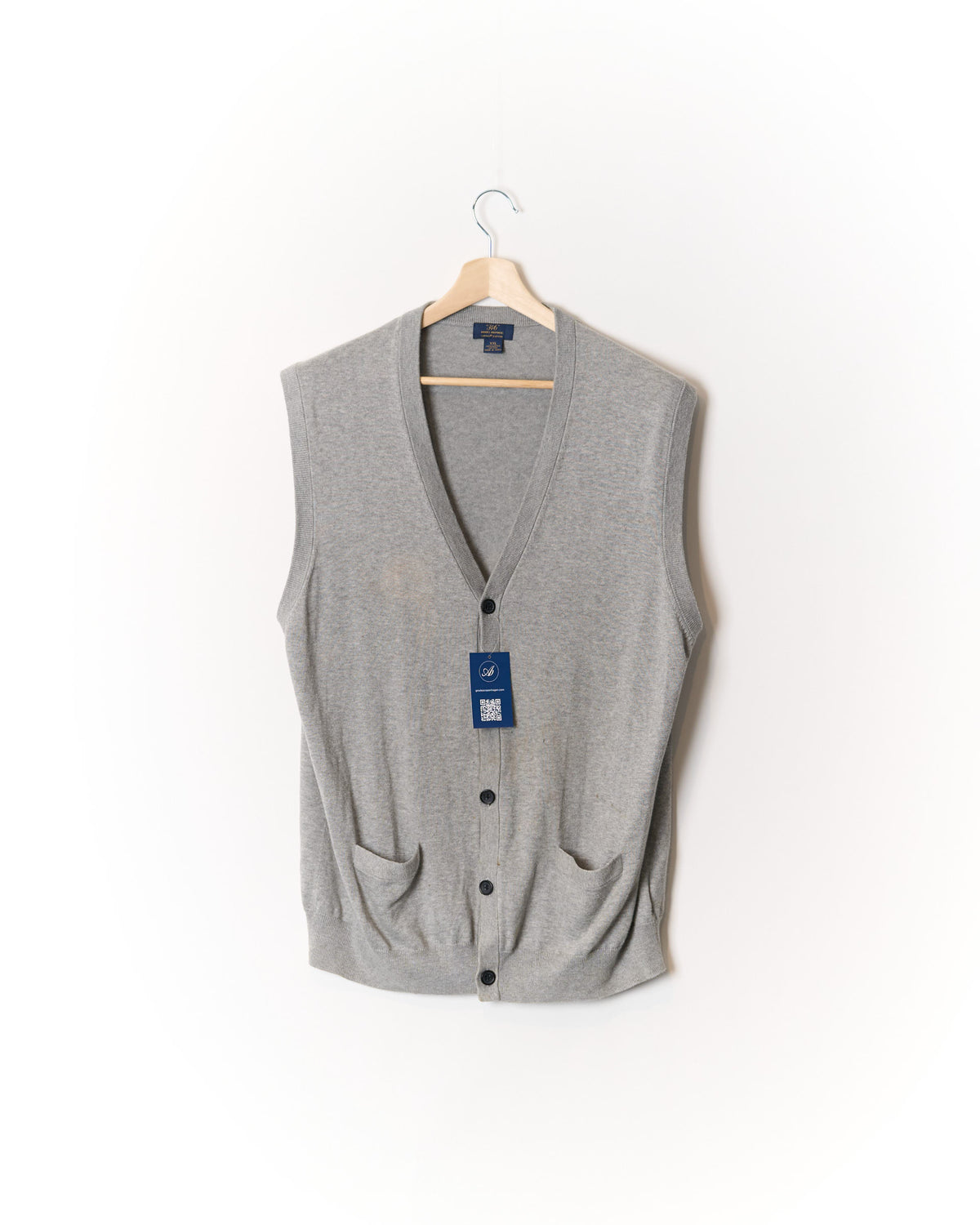 Brooks Brothers "346" Light Grey Button Pima Cotton Knit Vest