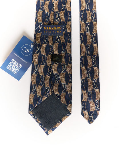 Stevano Navy and Gold Silk Tie
