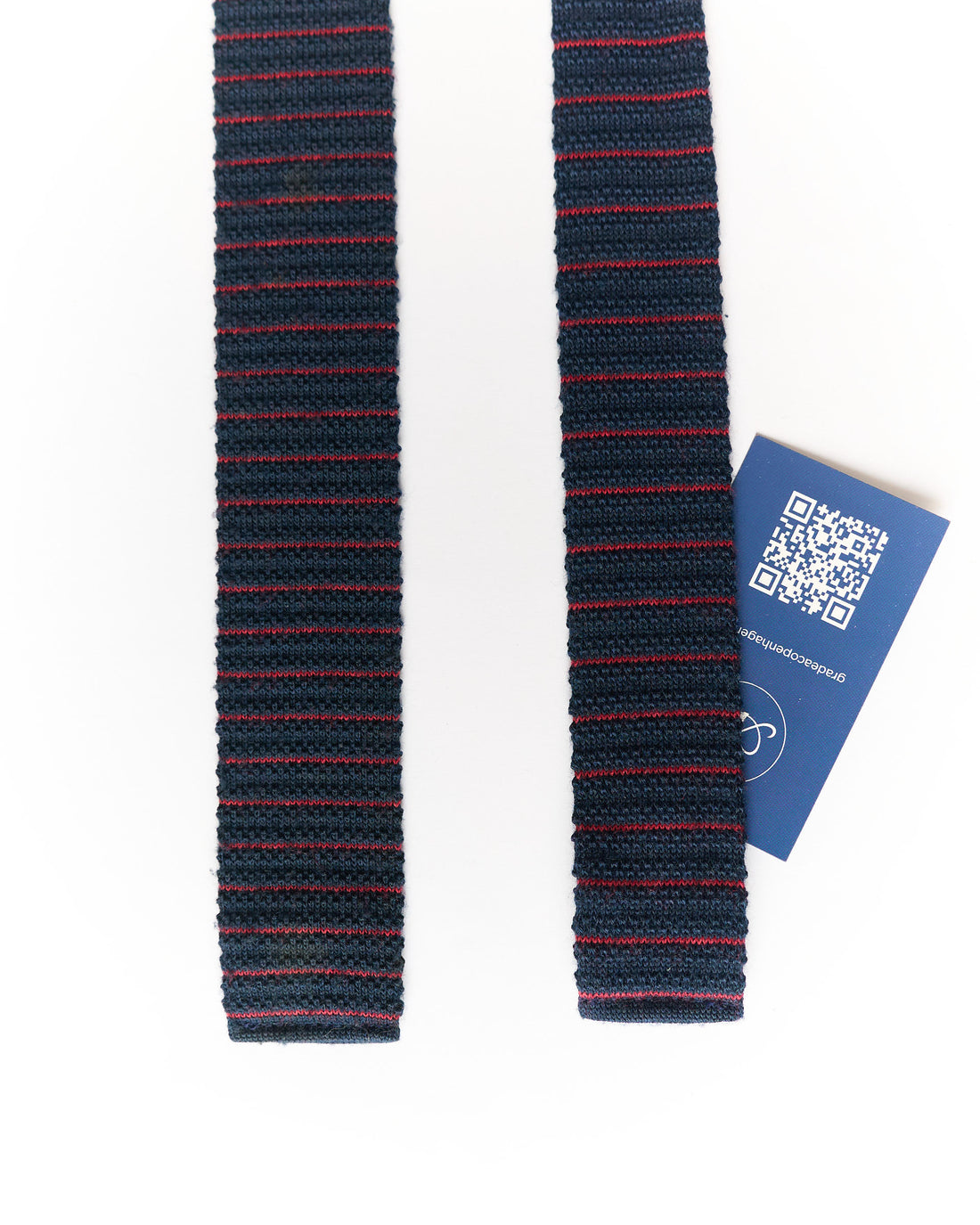 Navy and Red Striped Slim Knit Wool Tie