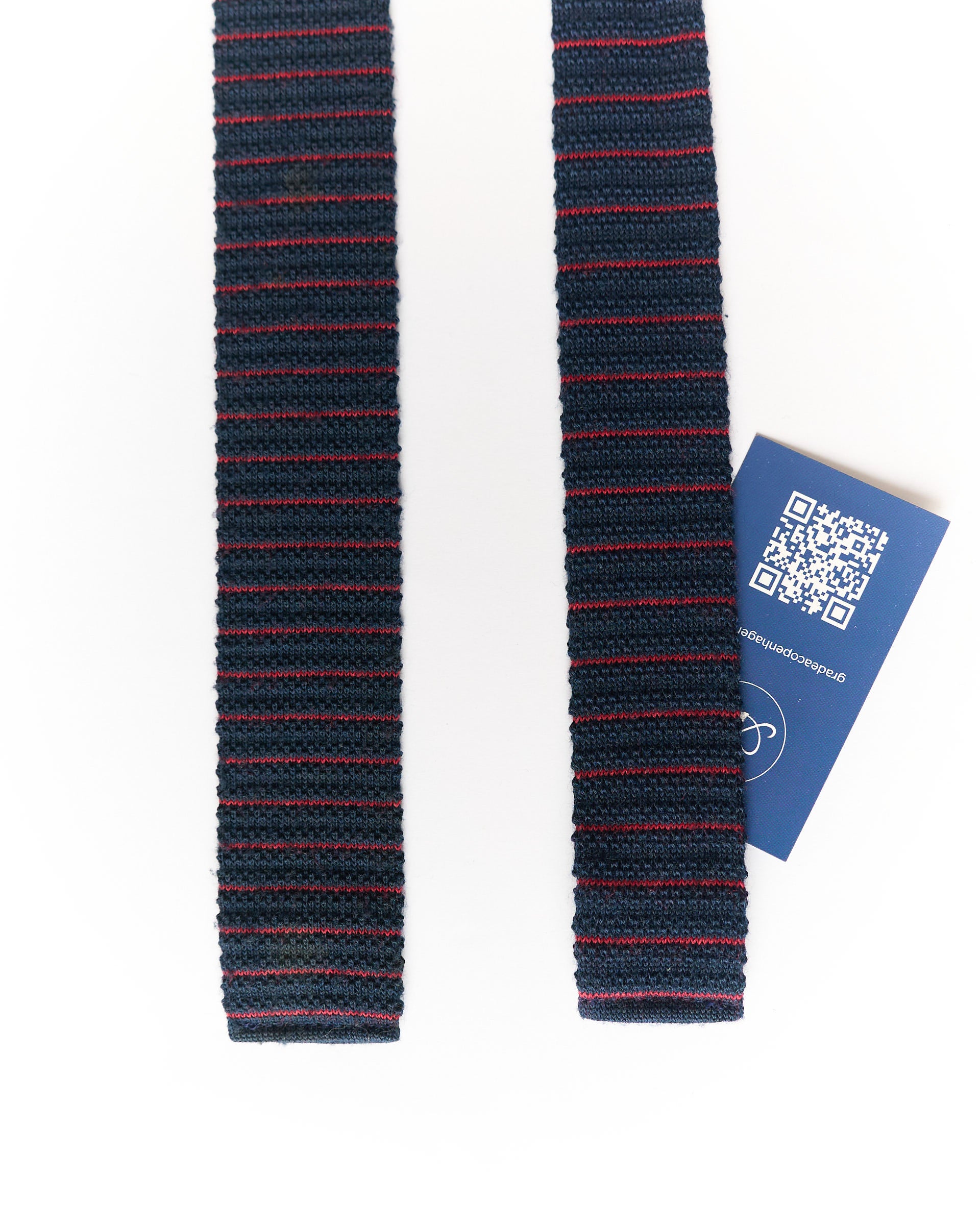Navy and Red Striped Slim Knit Wool Tie