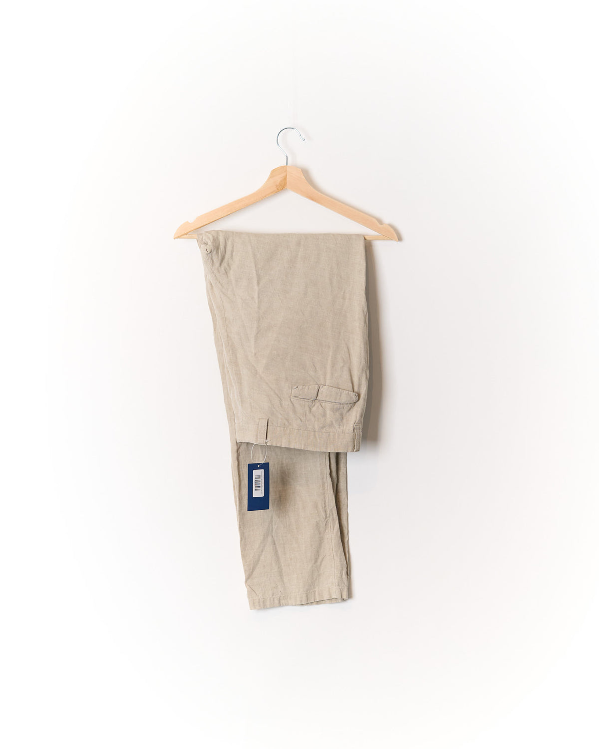 René Lezard Beige Straight Leg Linen Trousers