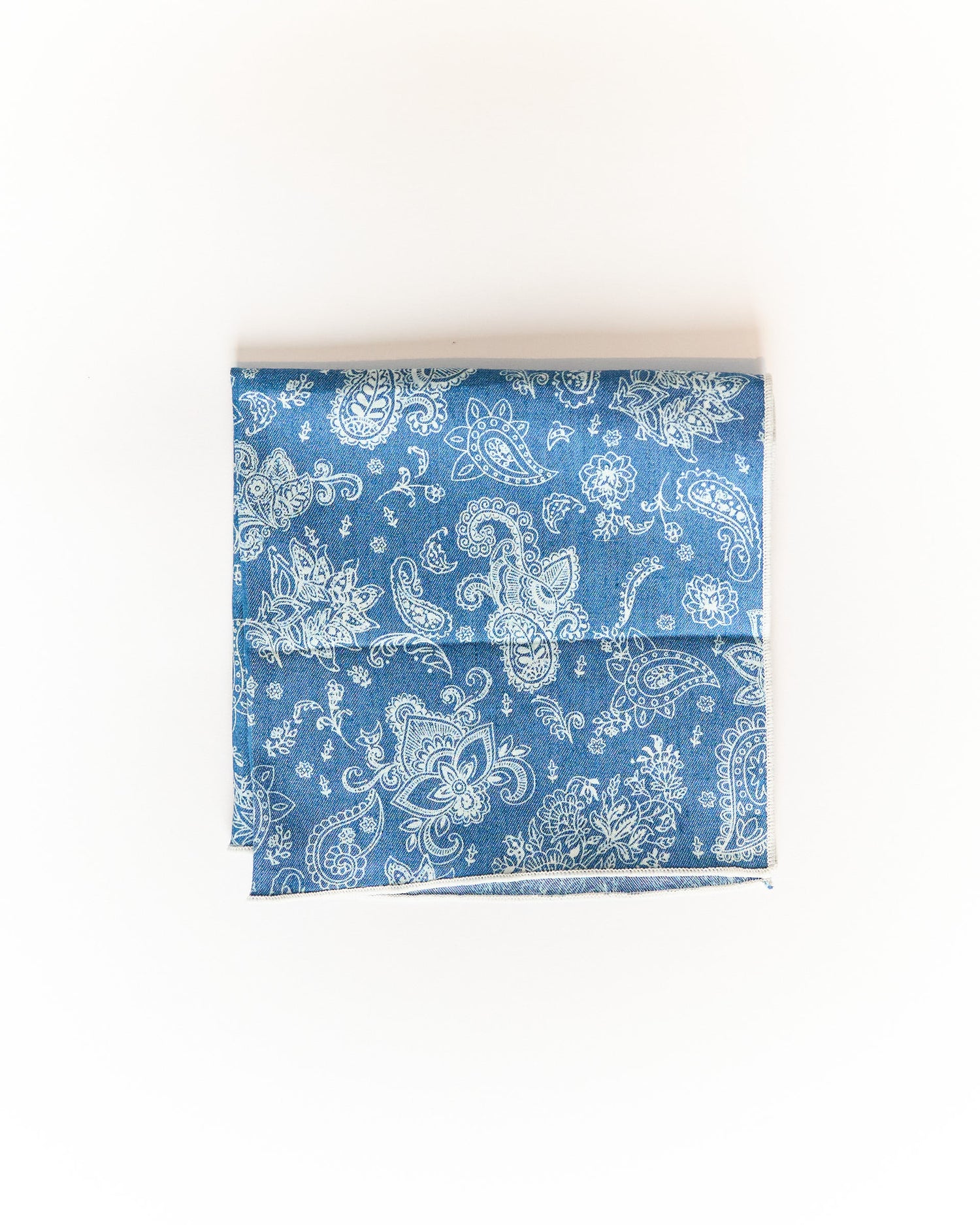 An Ivy Blue and White Paisley Cotton Hand Made Pocket Square
