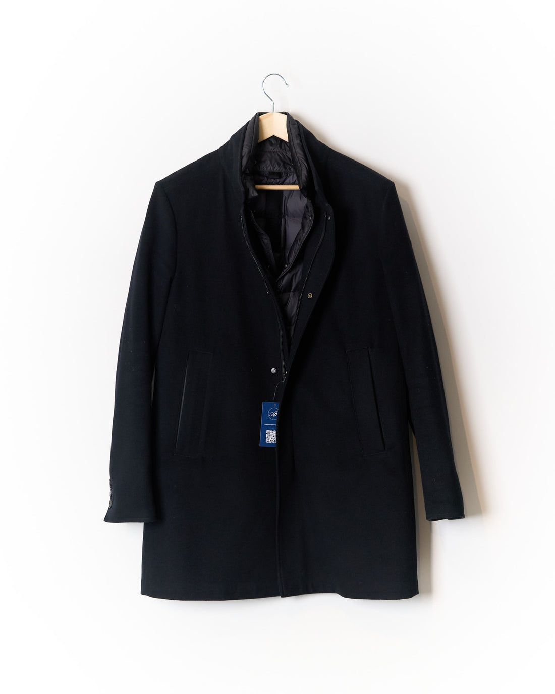 DUNO Black Wool Blend Down-Padded Coat