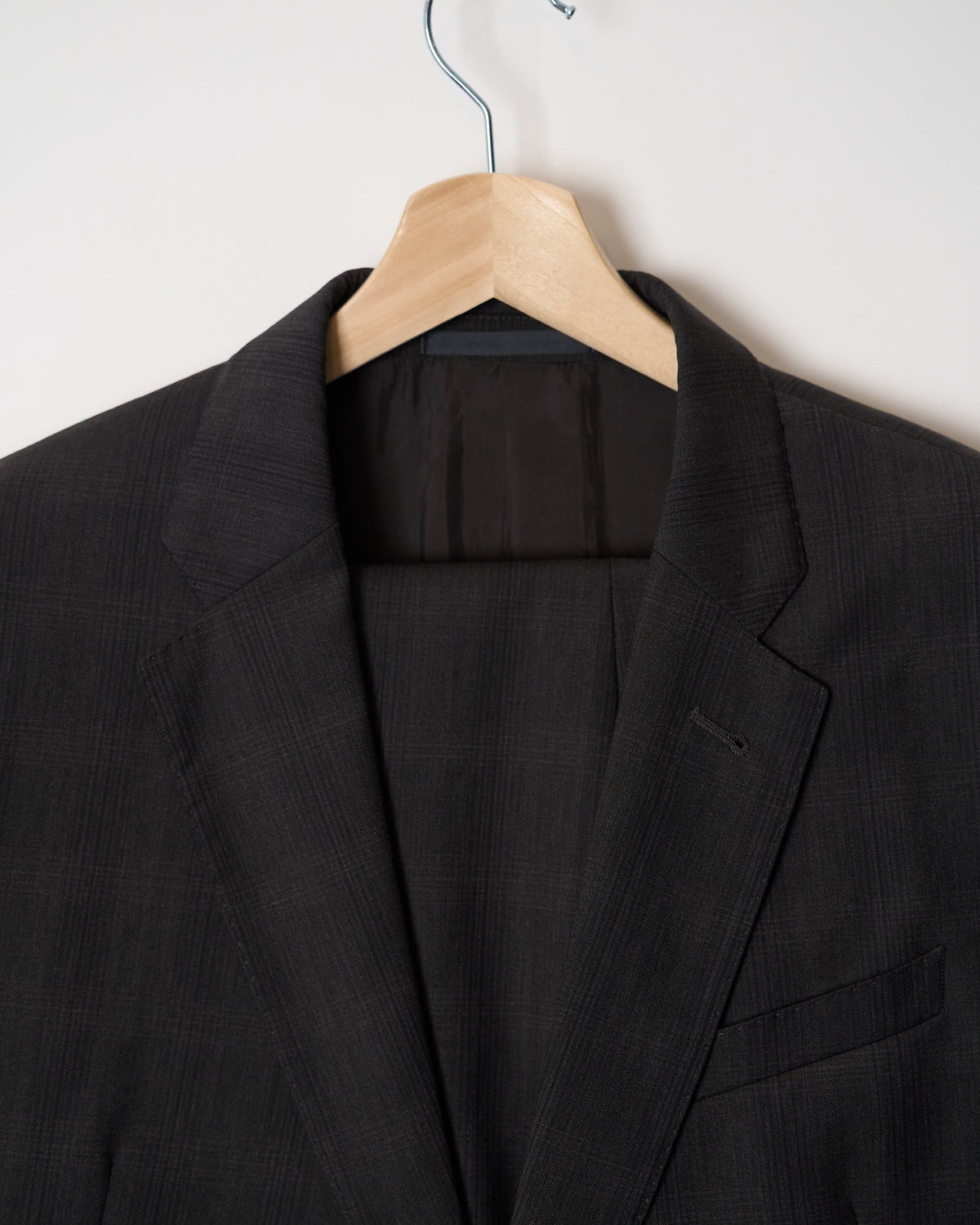 Armani Collezioni Dark Grey Checkered Straight Leg Wool Suit