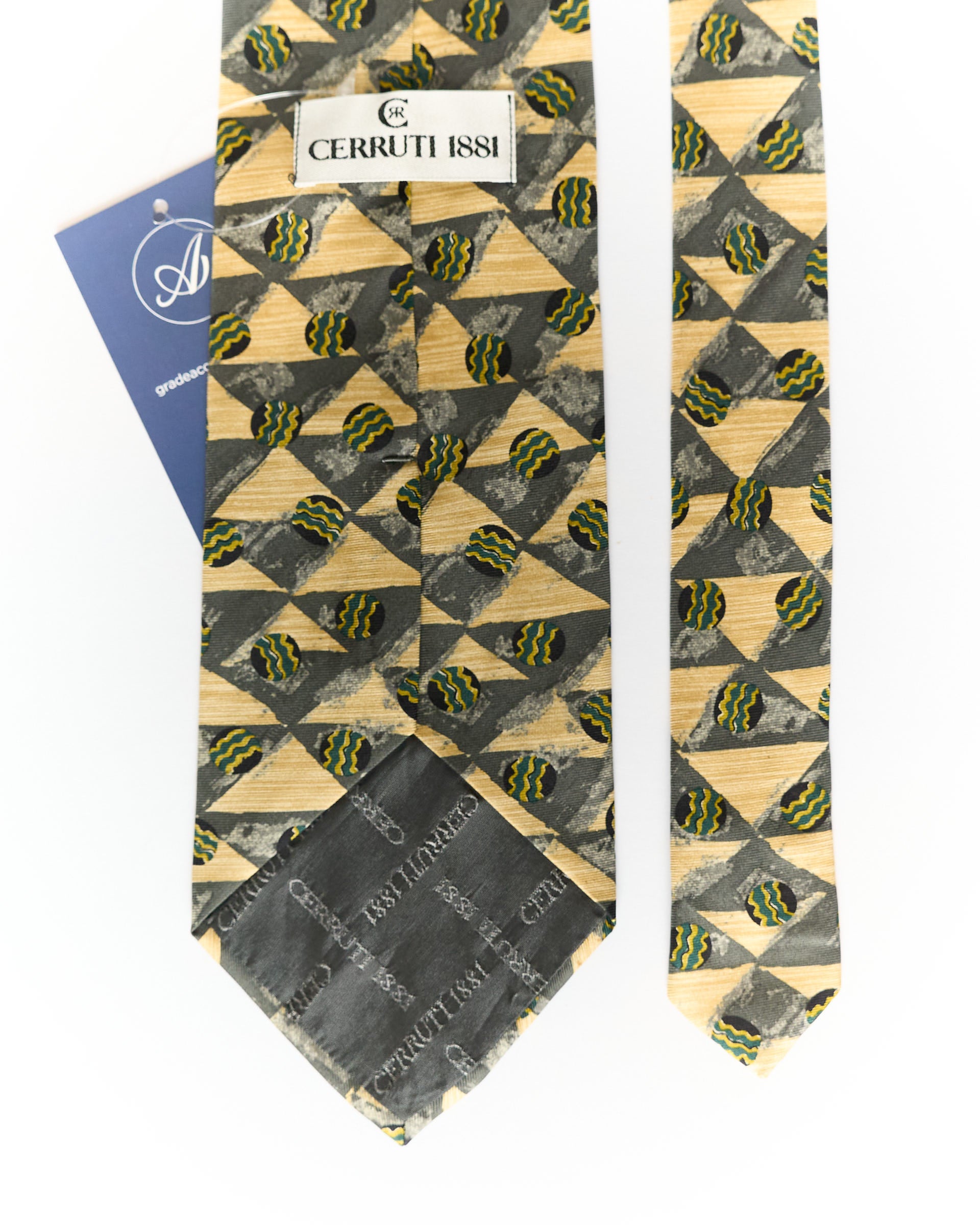 Cerrruti 1881 Beige and Green Vintage Silk Tie