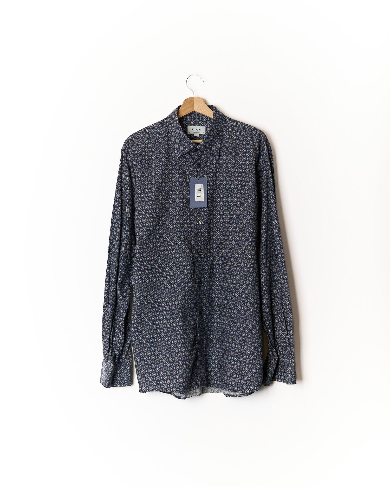 Eton Navy Flower Print Contemporary Cotton Shirt