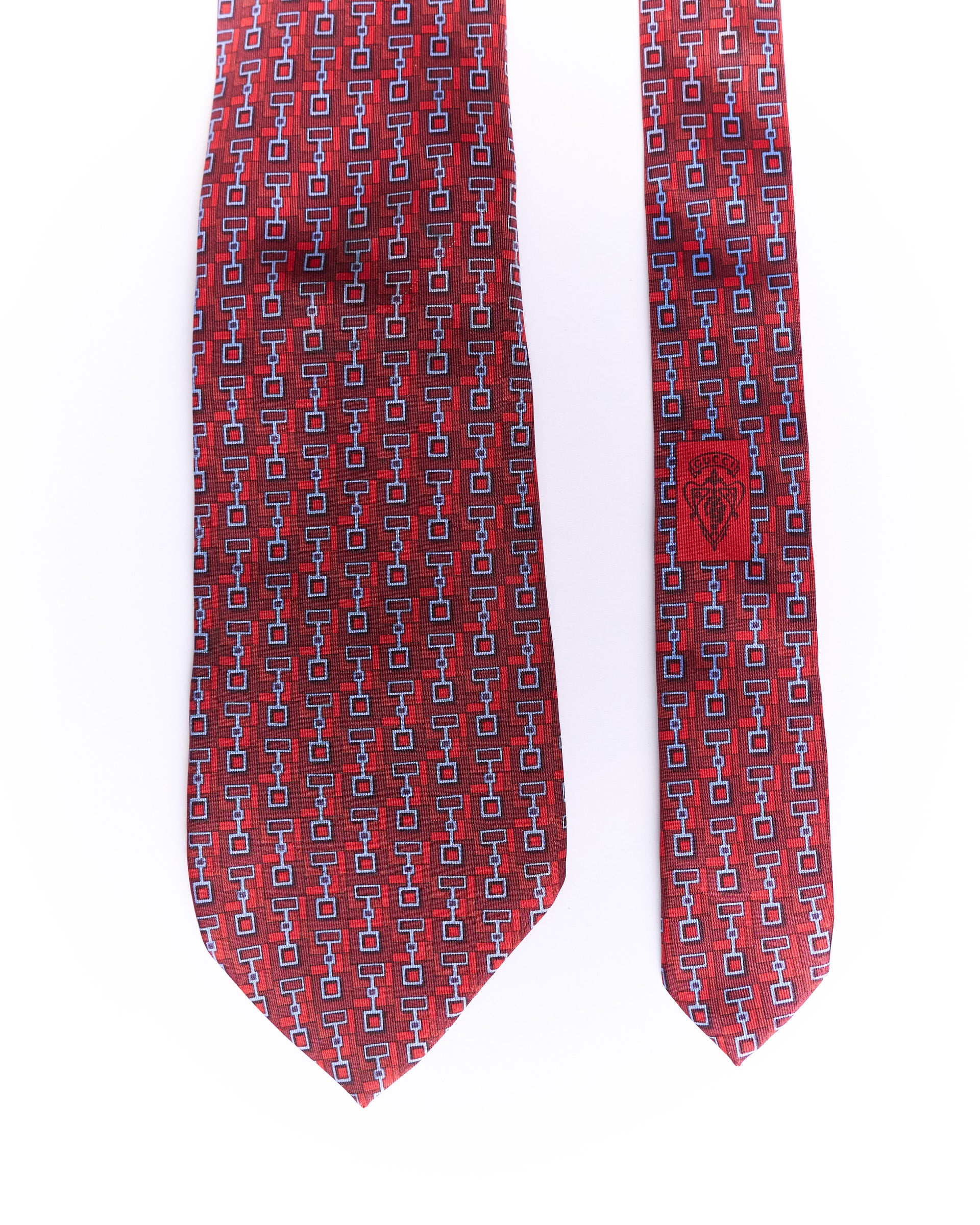 Gucci Red and Gray Chain Silk Tie
