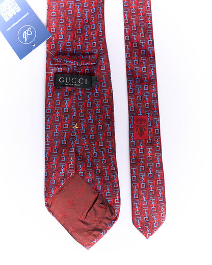Gucci Red and Gray Chain Silk Tie