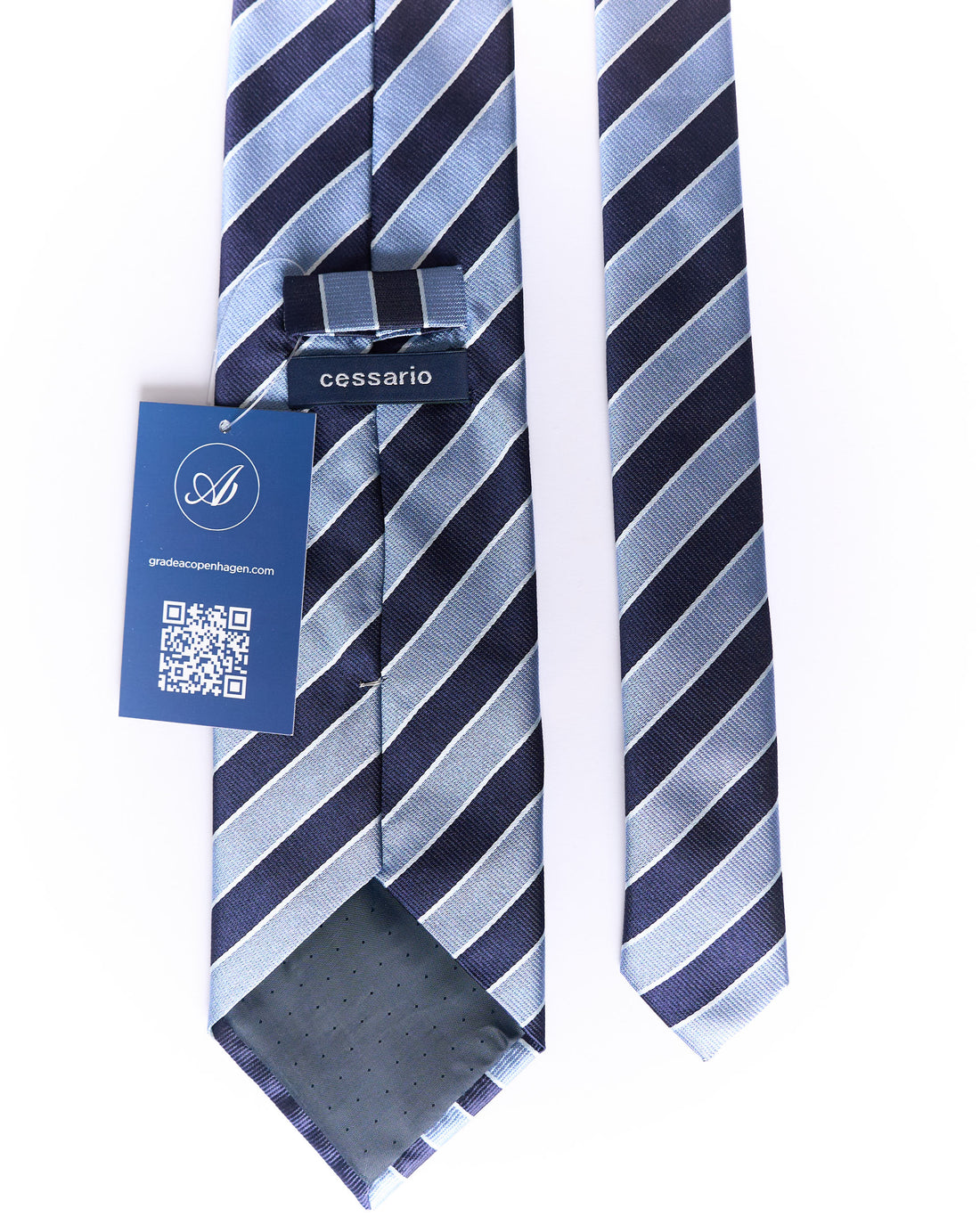 Cessario Navy and Light Blue Striped Silk Tie