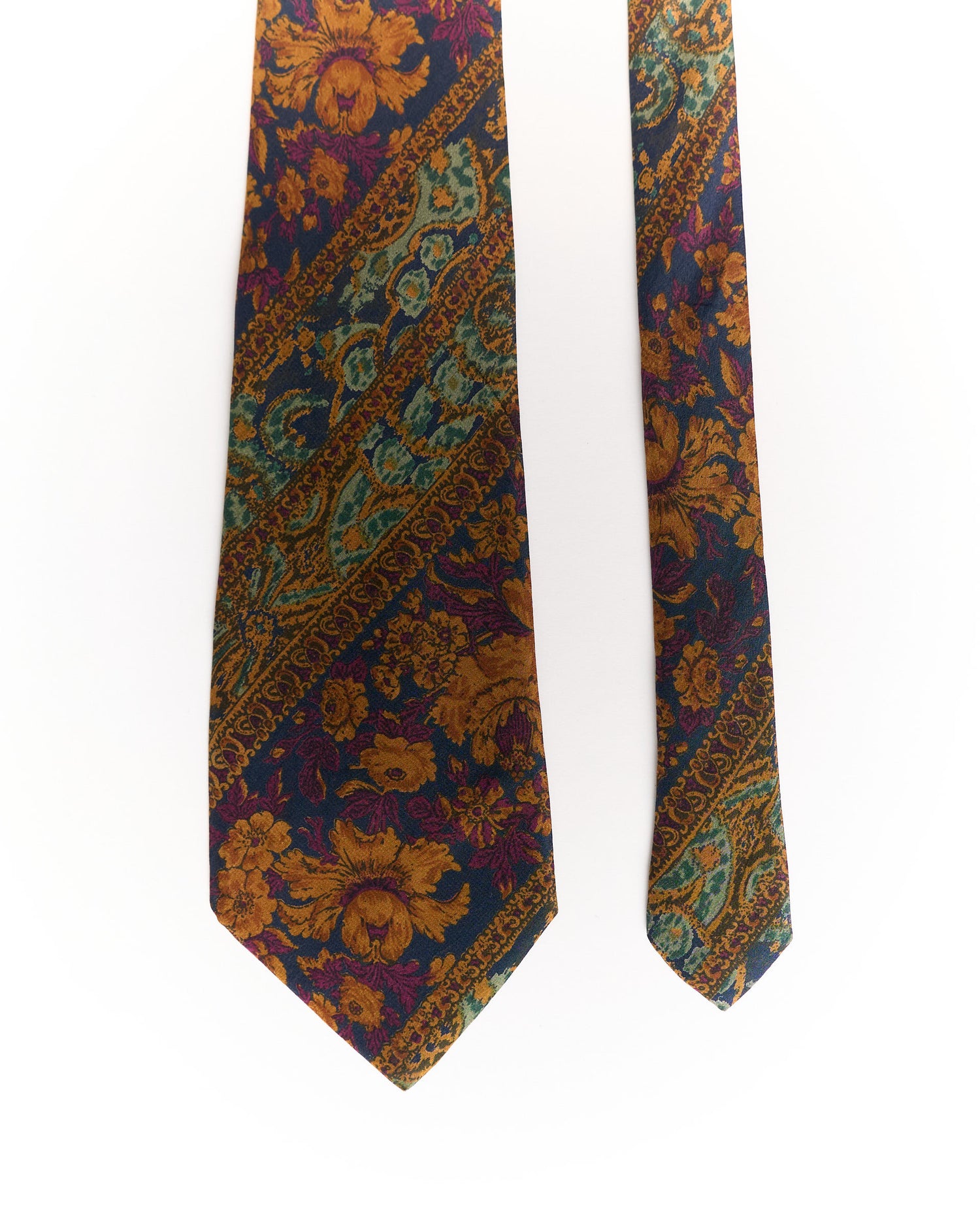 Michaelis Navy, Dark Yellow and Dark Red Flower Print Silk Tie
