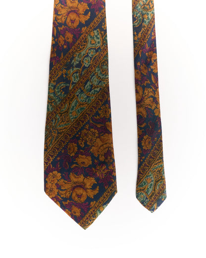 Michaelis Navy, Dark Yellow and Dark Red Flower Print Silk Tie