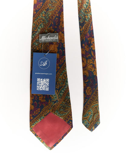 Michaelis Navy, Dark Yellow and Dark Red Flower Print Silk Tie