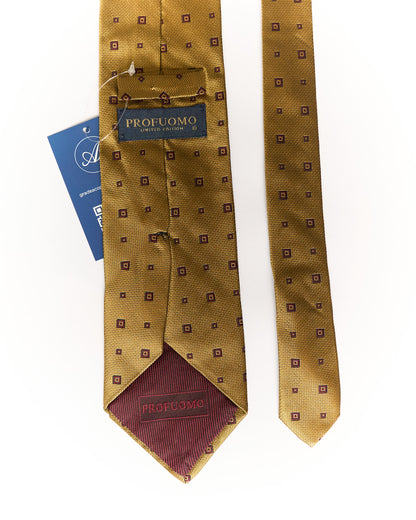Profuomo Yellow and Red Square Dotted Silk Tie